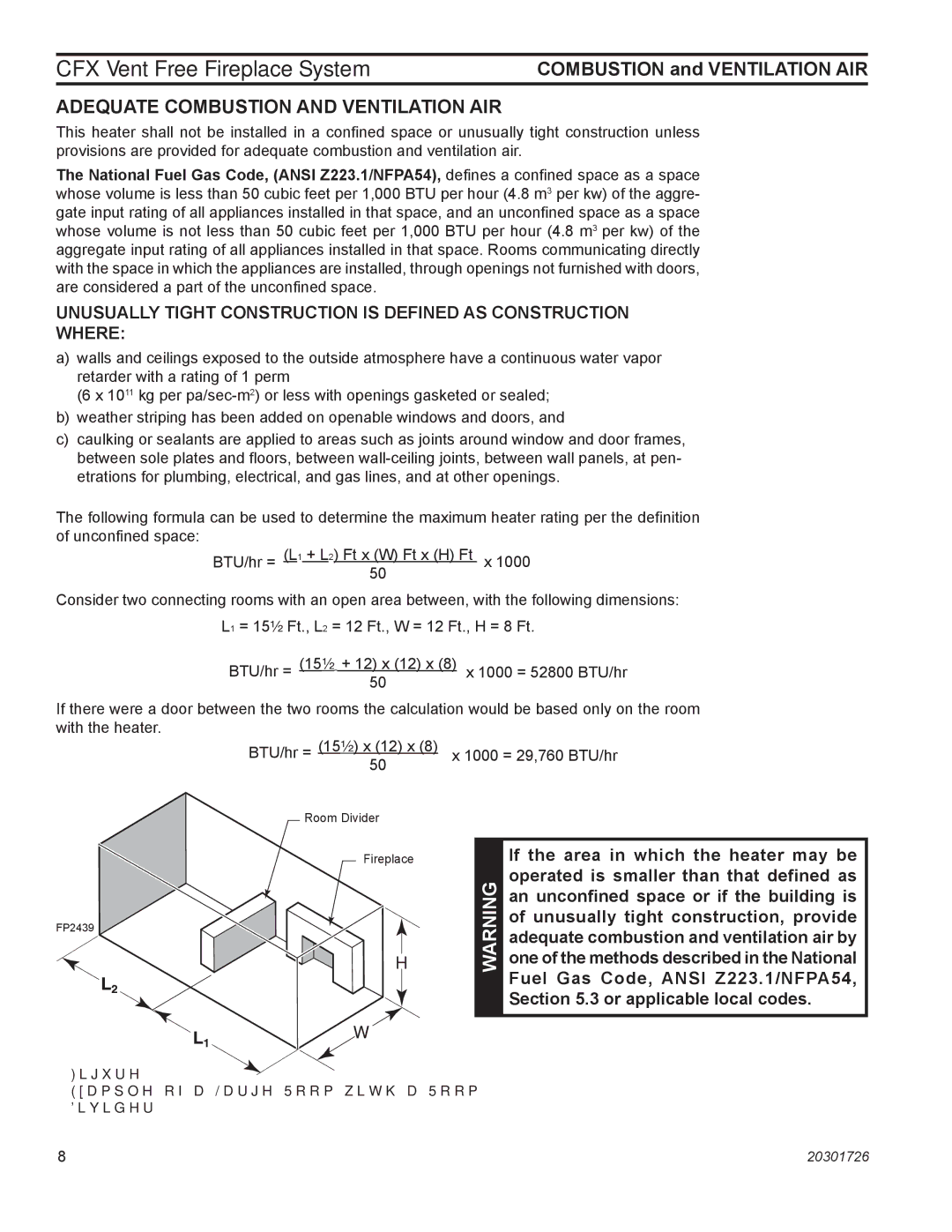 Monessen Hearth CFX24, CFX32 manual Adequate Combustion and Ventilation AIR 