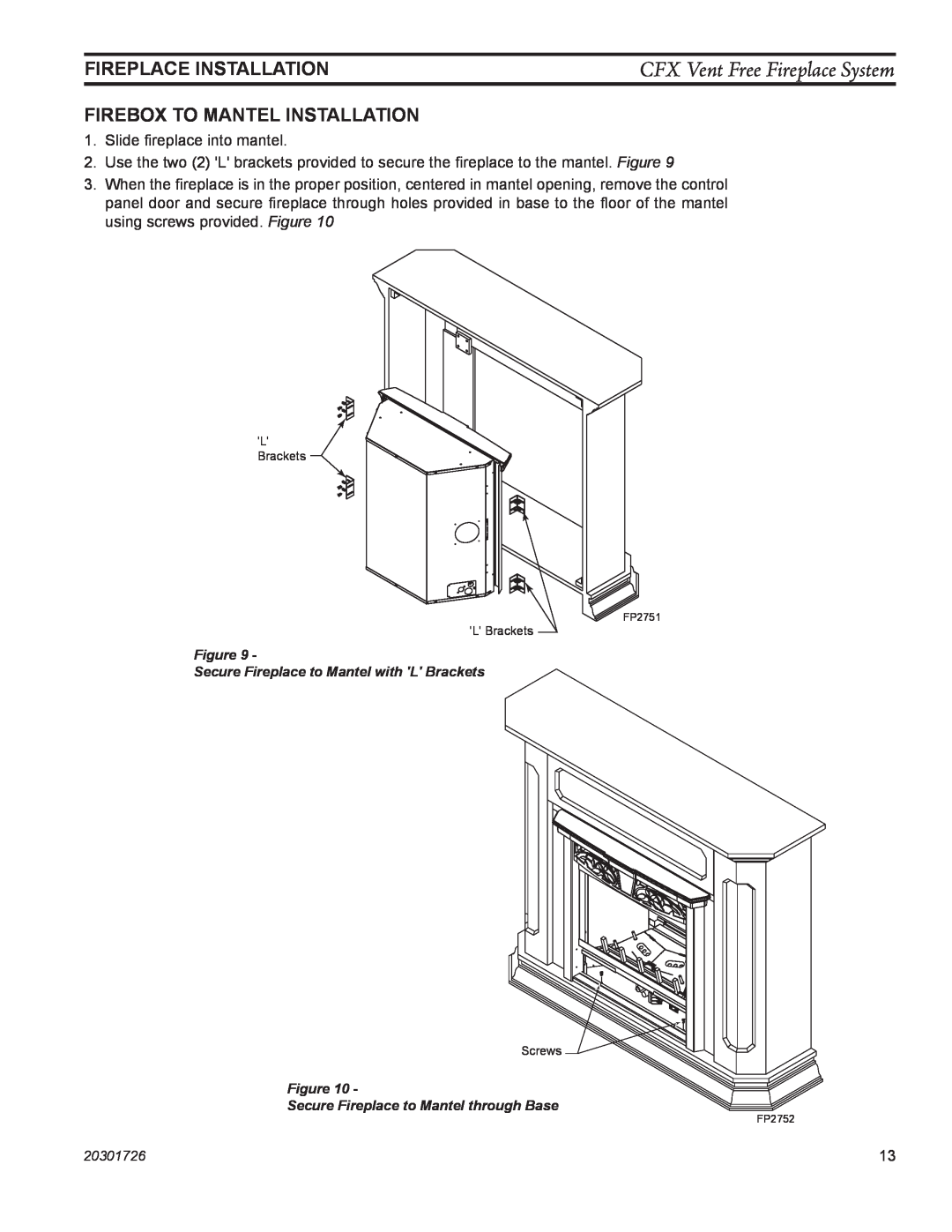 Monessen Hearth CFX32, CFX24 manual Firebox To Mantel Installation, Fireplace Installation, CFX Vent Free Fireplace System 