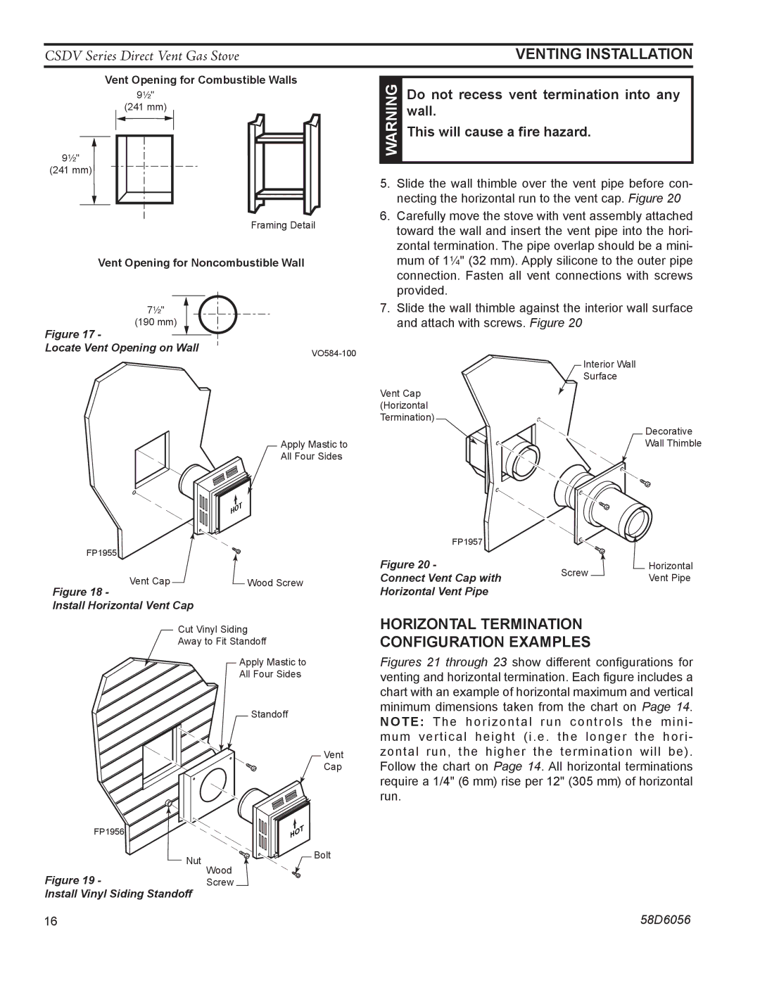 Monessen Hearth CSDV20DNV, CSDV40NDV, CSDV40SNV manual Venting installation, Horizontal termination configuration examples 