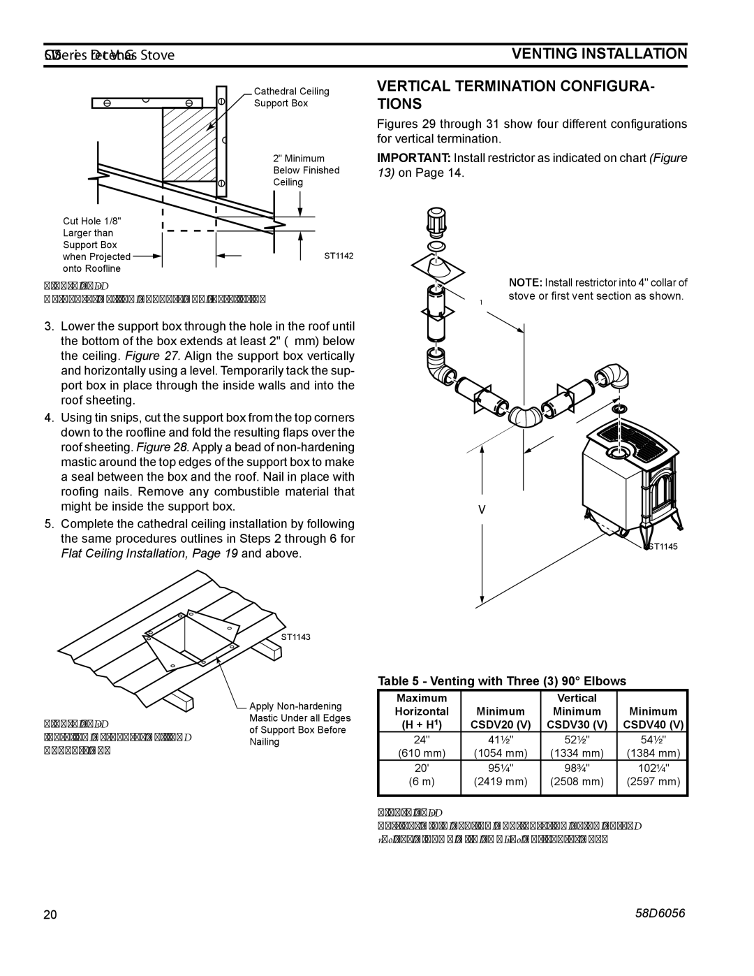 Monessen Hearth CSDV20SLP, CSDV40NDV, CSDV40SNV manual Vertical Termination CONFIGURA- Tions, Venting with Three 3 90 Elbows 