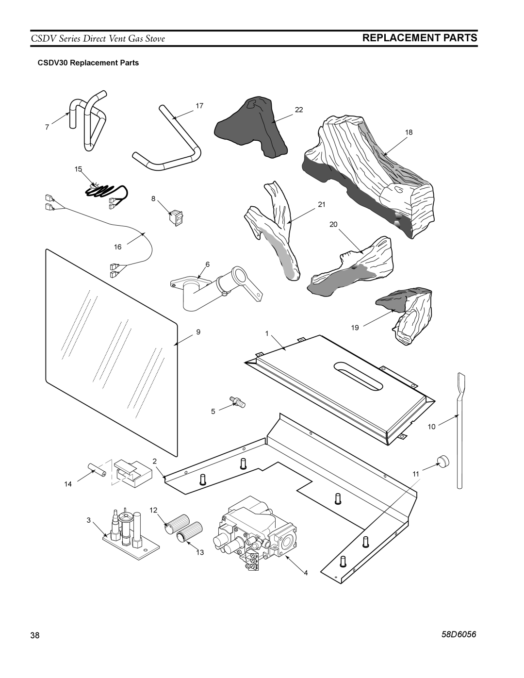 Monessen Hearth CSDV40DLP, CSDV40NDV, CSDV40SNV, CSDV40SLP, CSDV20DNV, CSDV20SNV, CSDV20DLP, CSDV30DLP CSDV30 Replacement Parts 