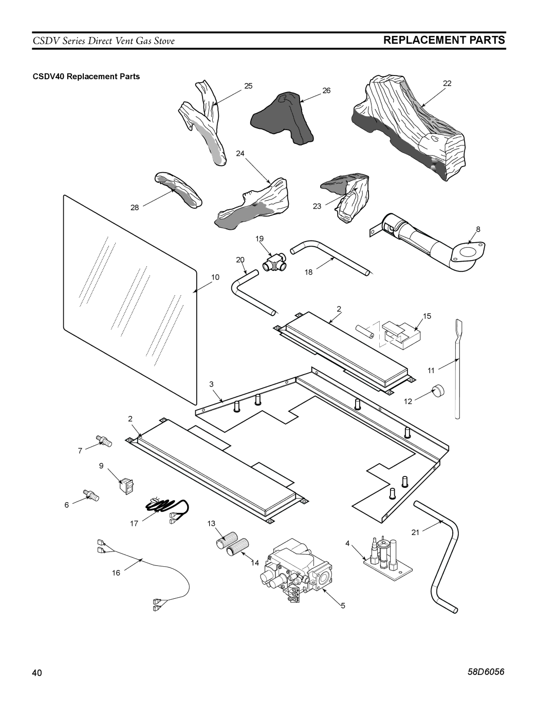 Monessen Hearth CSDV20DNV, CSDV40NDV, CSDV40SNV, CSDV40DLP, CSDV40SLP, CSDV20SNV, CSDV20DLP, CSDV30DLP CSDV40 Replacement Parts 