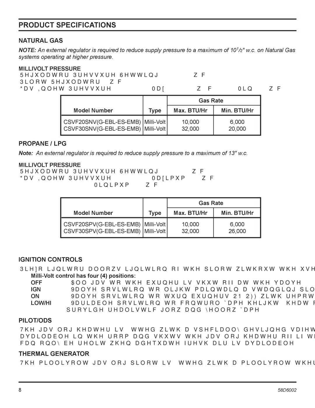 Monessen Hearth CSVF30SPV, CSVF20SNV, CSVF30SNV, CSVF20SPV manual Product Specifications 