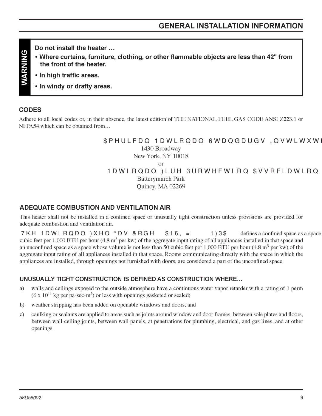 Monessen Hearth CSVF20SNV, CSVF30SPV manual General Installation Information, Codes, Adequate Combustion and Ventilation AIR 