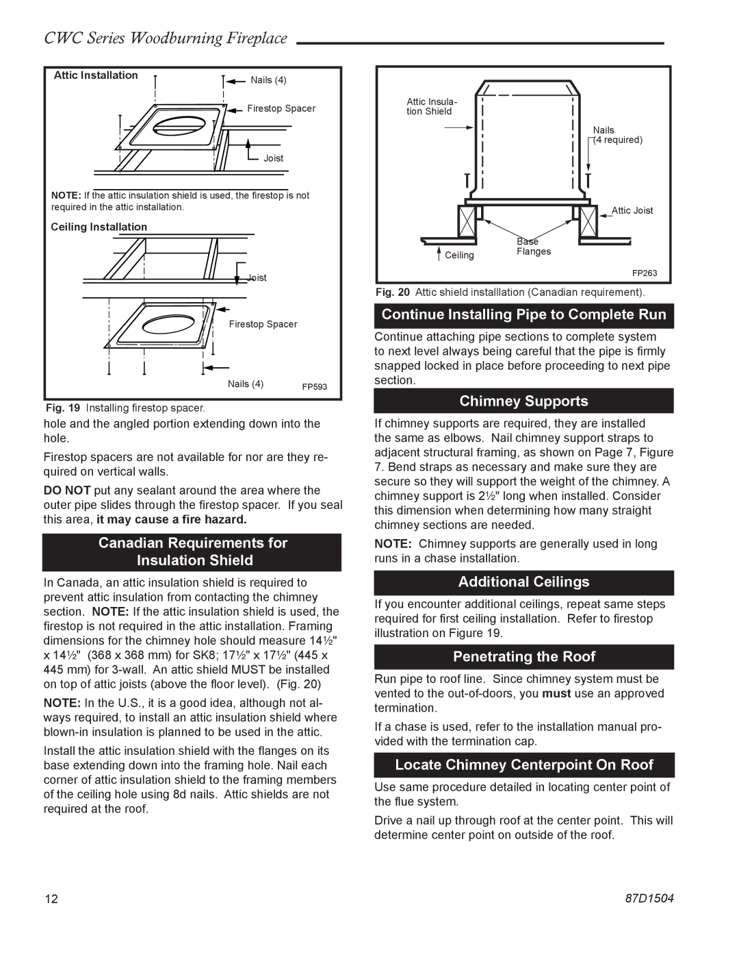 Monessen Hearth CWC500, CWC400 manual Canadian Requirements for Insulation Shield, Continue Installing Pipe to Complete Run 