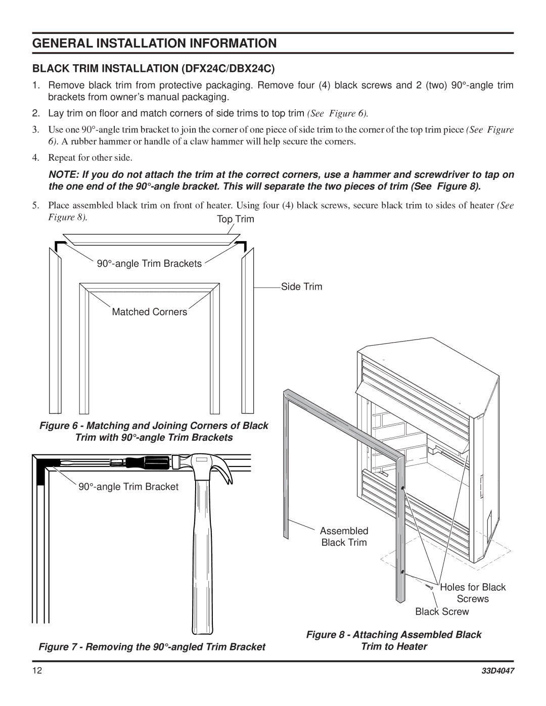 Monessen Hearth DBX24C* manual Black Trim Installation DFX24C/DBX24C, Attaching Assembled Black 