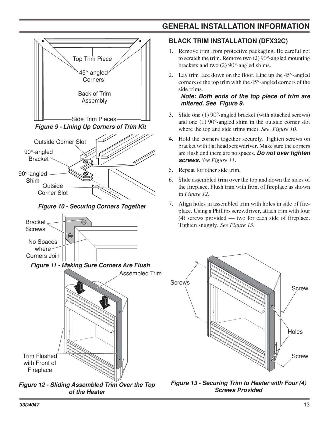 Monessen Hearth DBX24C* manual Black Trim Installation DFX32C, Lining Up Corners of Trim Kit 