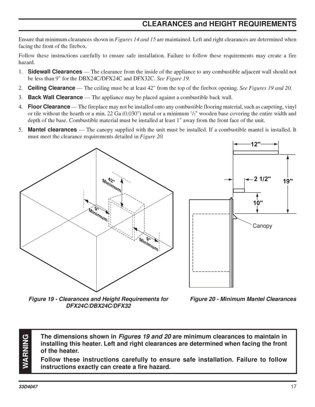 Monessen Hearth DBX24C* manual Minimum42 