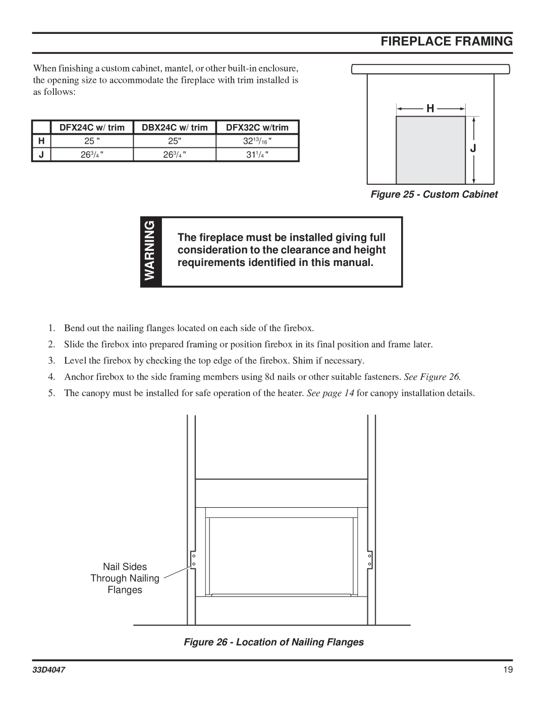 Monessen Hearth DBX24C* manual Custom Cabinet 