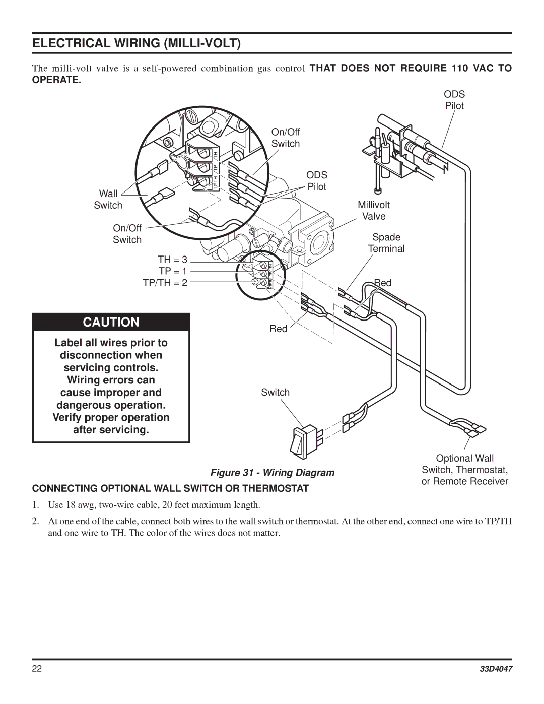 Monessen Hearth DBX24C* manual Electrical Wiring MILLI-VOLT, Operate, That does not Require 110 VAC to 