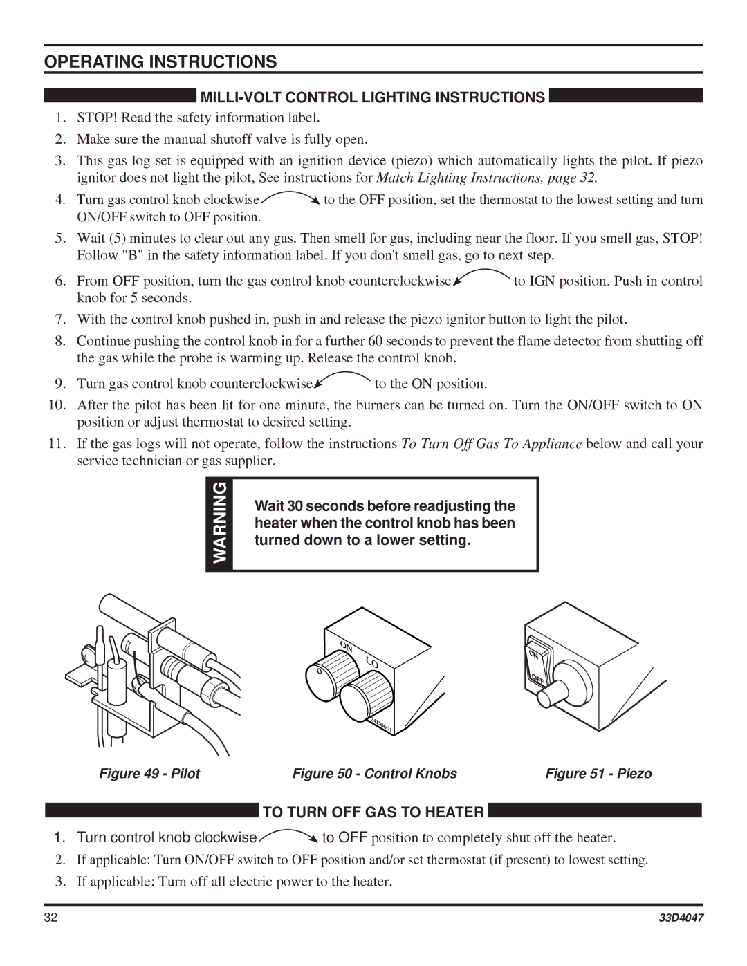 Monessen Hearth DBX24C* manual MILLI-VOLT Control Lighting Instructions, Pilot 