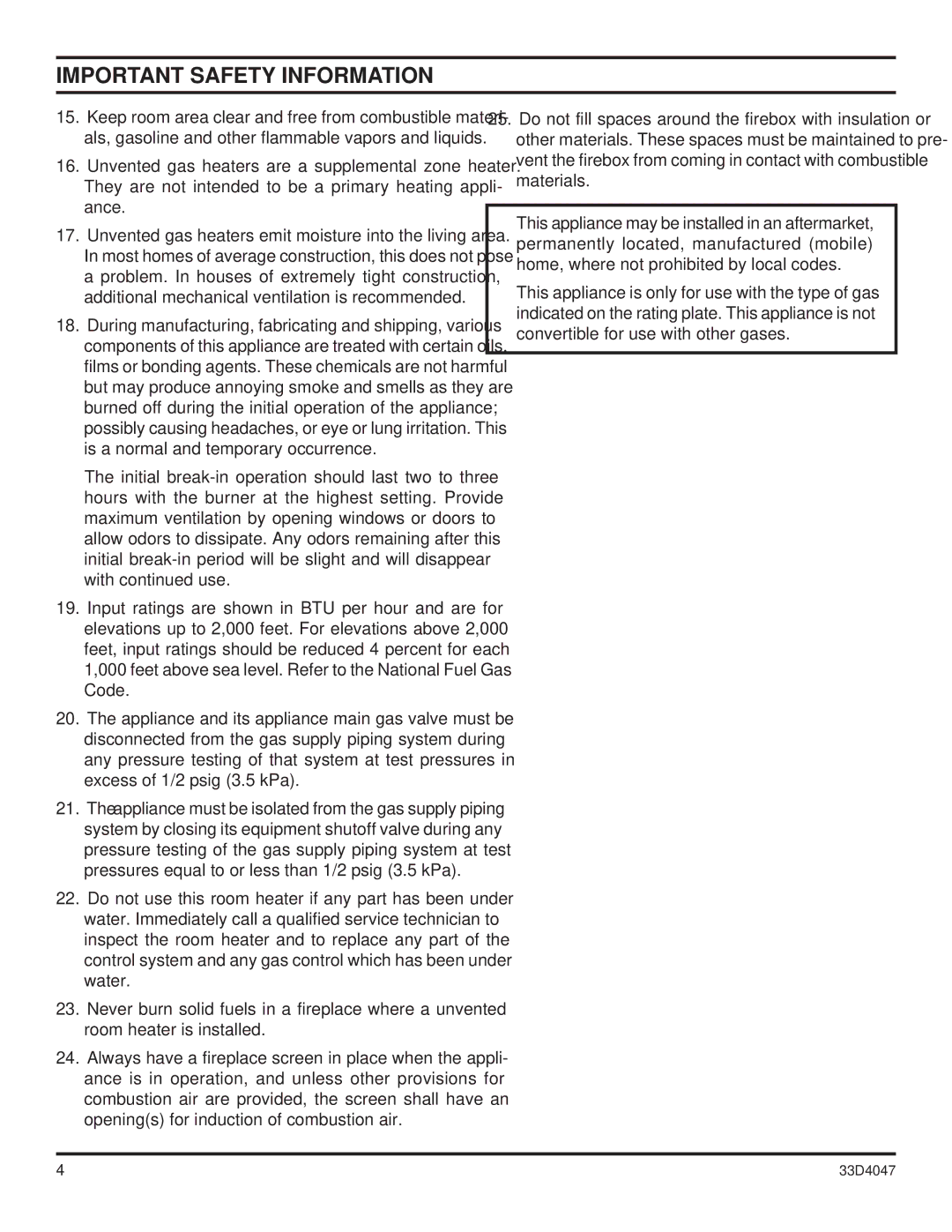 Monessen Hearth DBX24C* manual Important Safety Information 