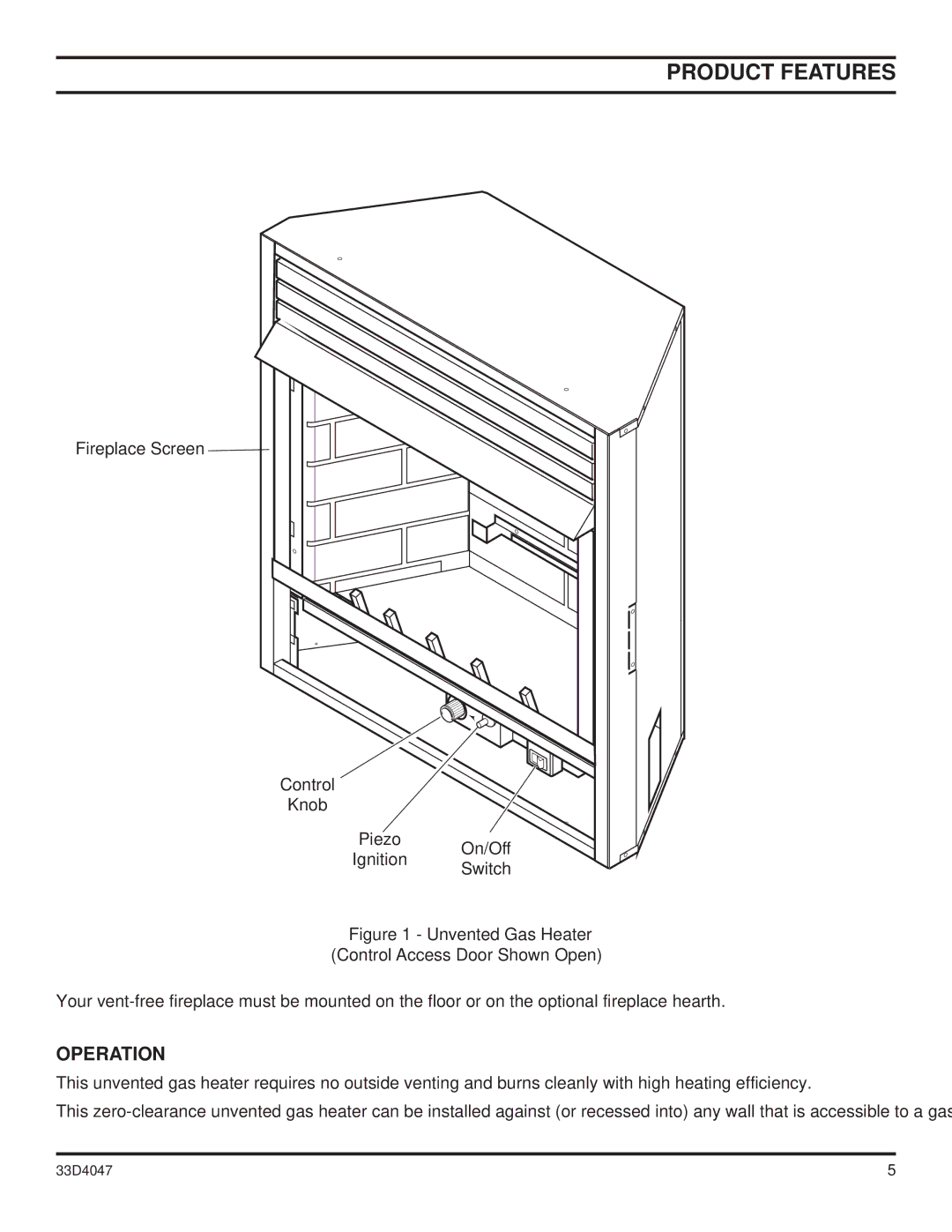 Monessen Hearth DBX24C* manual Product Features, Operation 