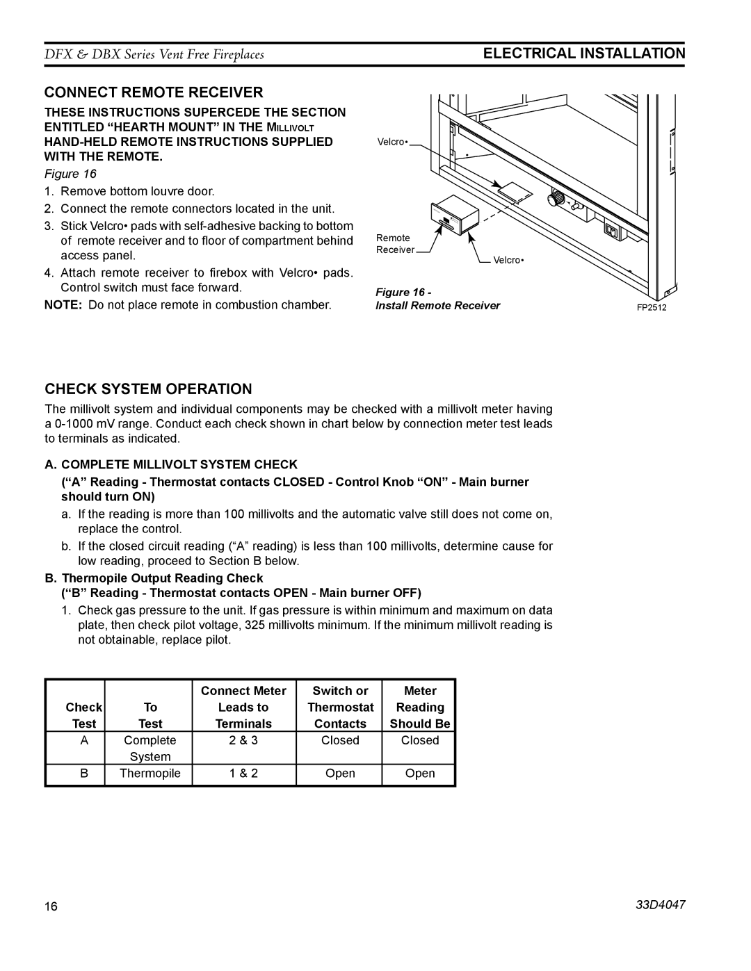 Monessen Hearth DBX24C manual Connect Remote Receiver, Check System Operation 