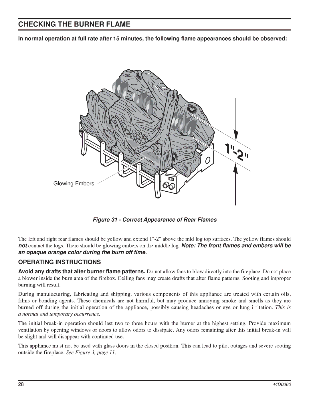 Monessen Hearth DEB20, DEB30 manual Checking the Burner Flame, Operating Instructions 