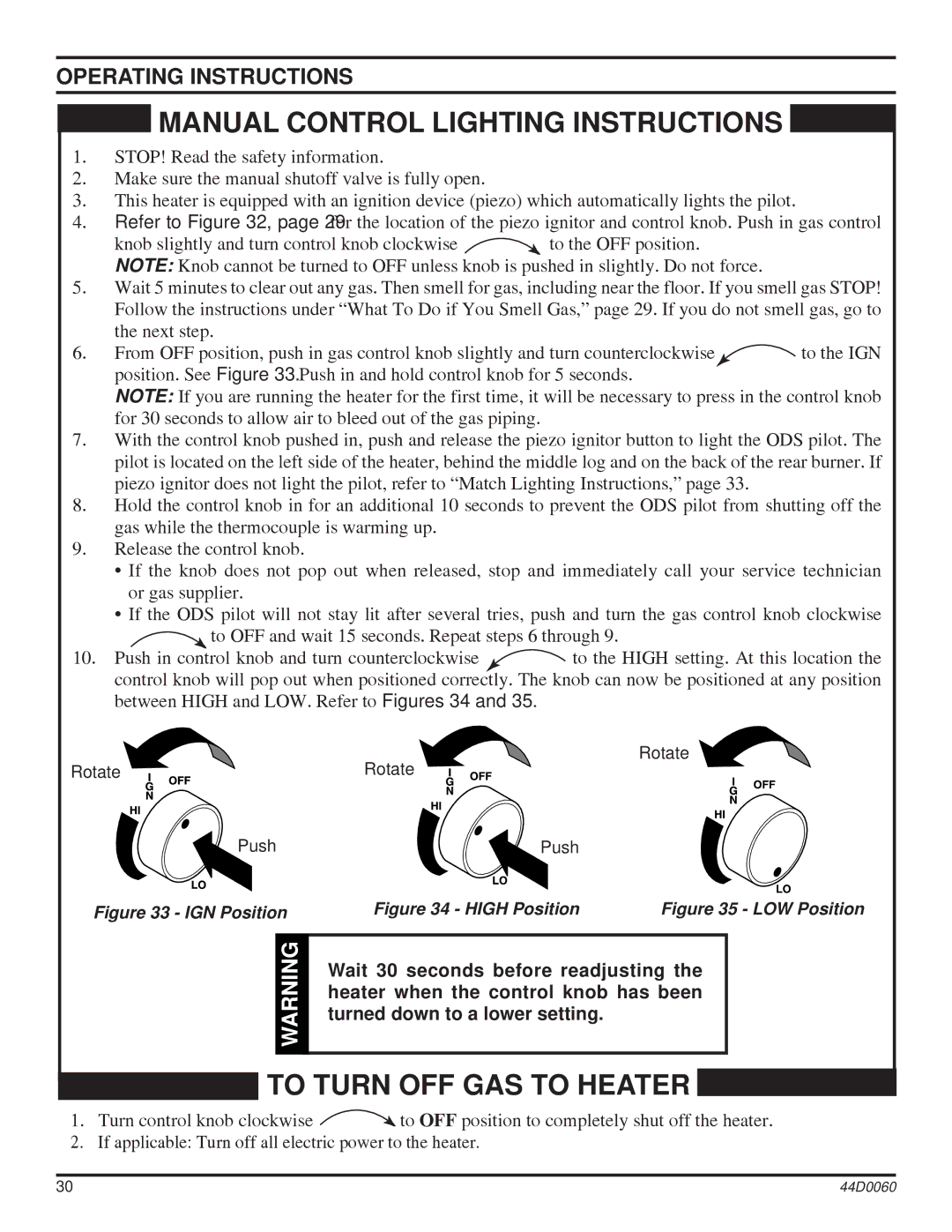 Monessen Hearth DEB20, DEB30 manual Manual Control Lighting Instructions 