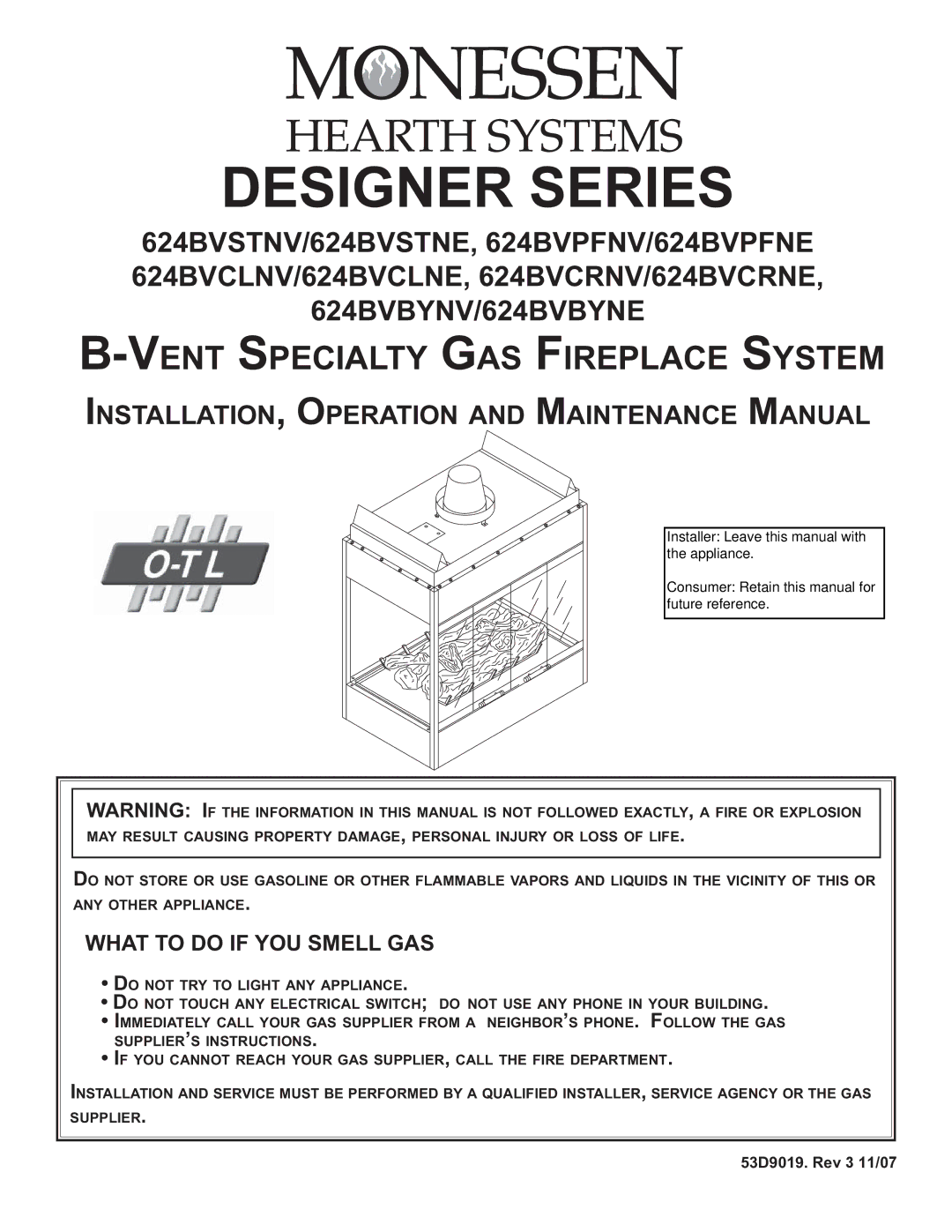 Monessen Hearth DESIGNER SERIES manual Designer Series 