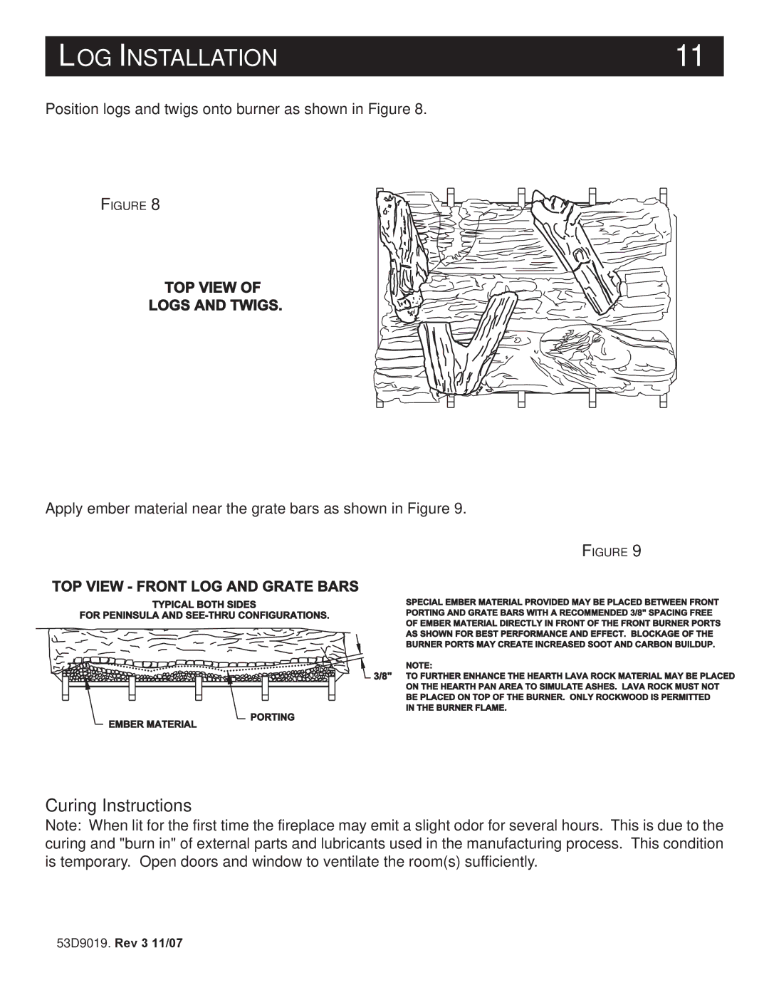 Monessen Hearth DESIGNER SERIES manual LOG Installation, TOP View Front LOG and Grate Bars 