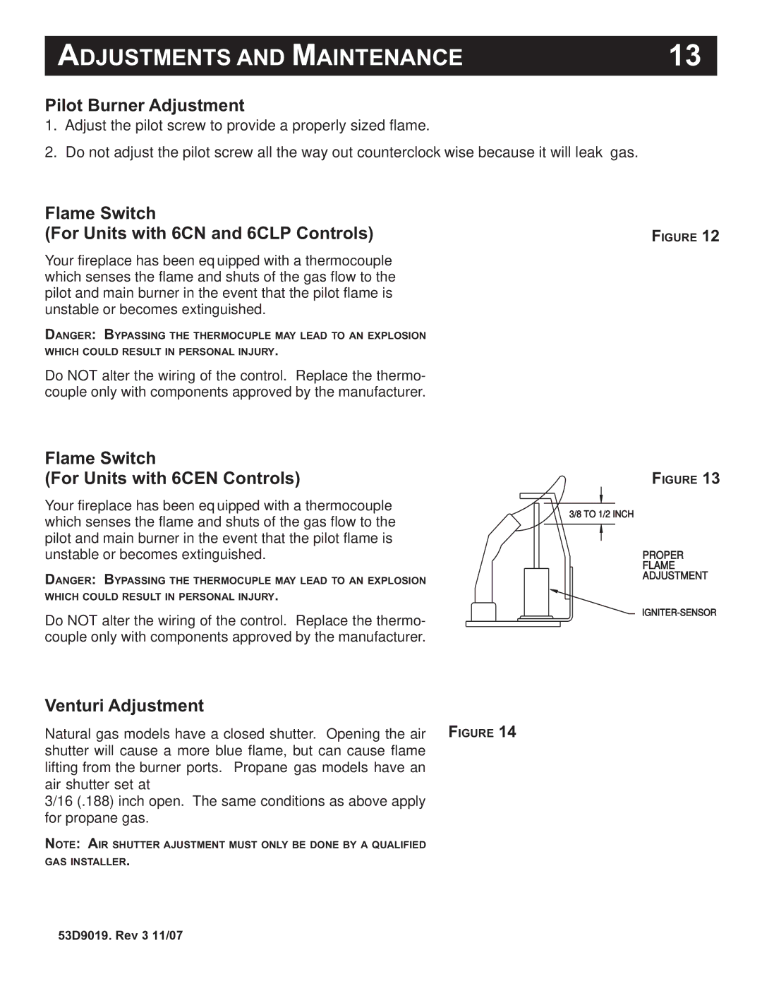 Monessen Hearth DESIGNER SERIES manual Adjustments and Maintenance, Pilot Burner Adjustment 