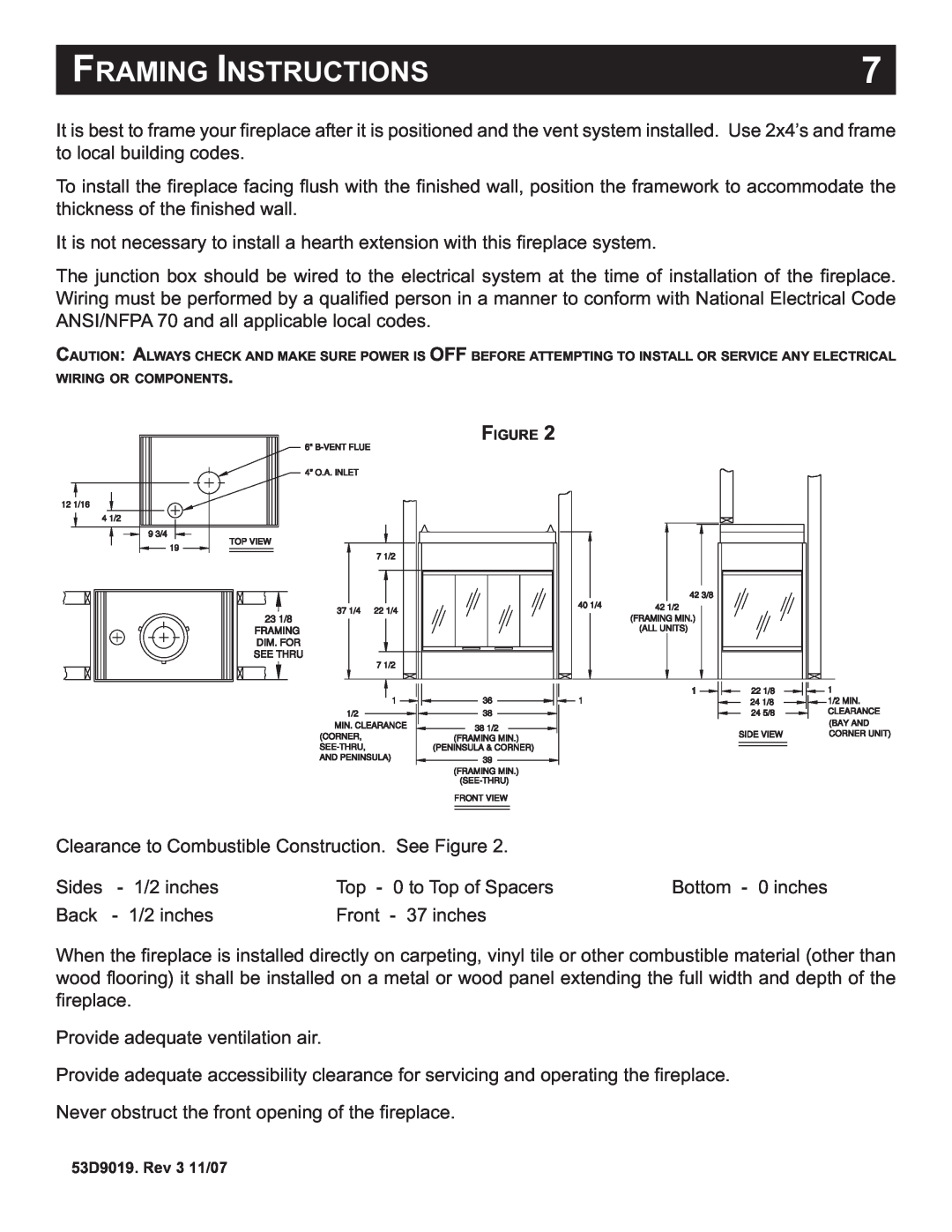 Monessen Hearth DESIGNER SERIES manual Framing Instructions 