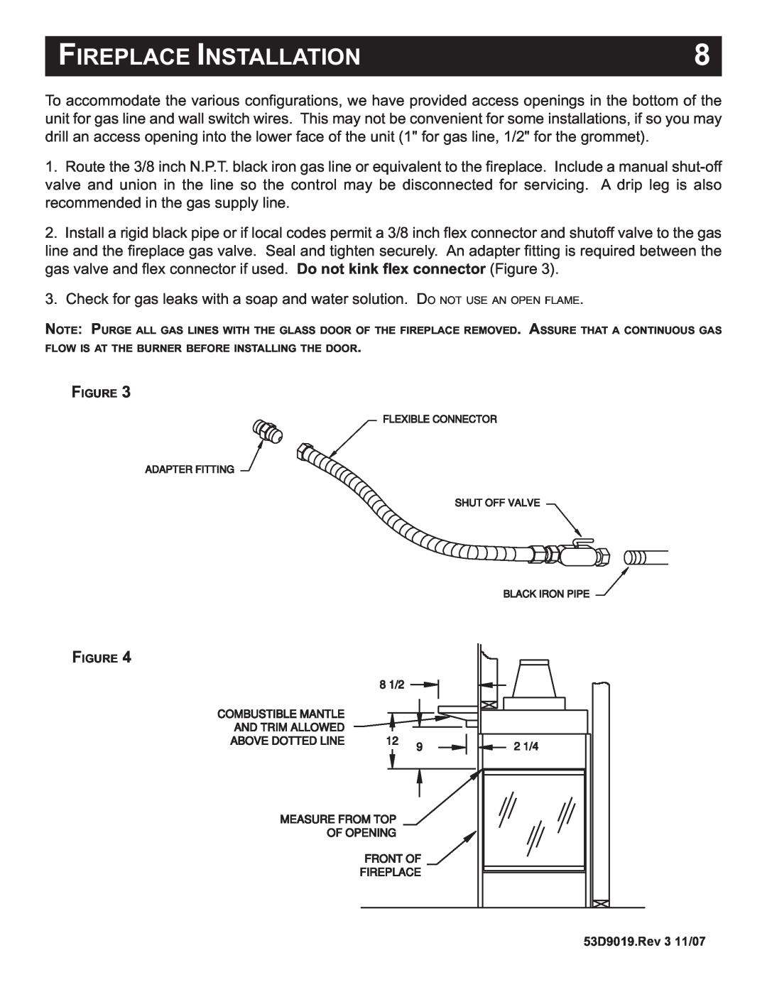 Monessen Hearth DESIGNER SERIES manual Fireplace Installation, 53D9019.Rev 3 11/07 