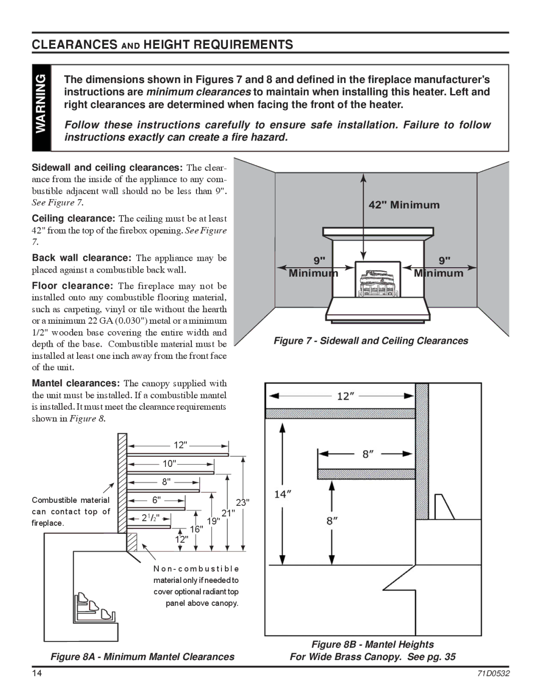 Monessen Hearth DFS32NVC, DFS36NVC, DFS42NVC, DFS32PVC, DFS42PVC, DFS36PVC Clearances and Height Requirements, 21/2 16 1921 