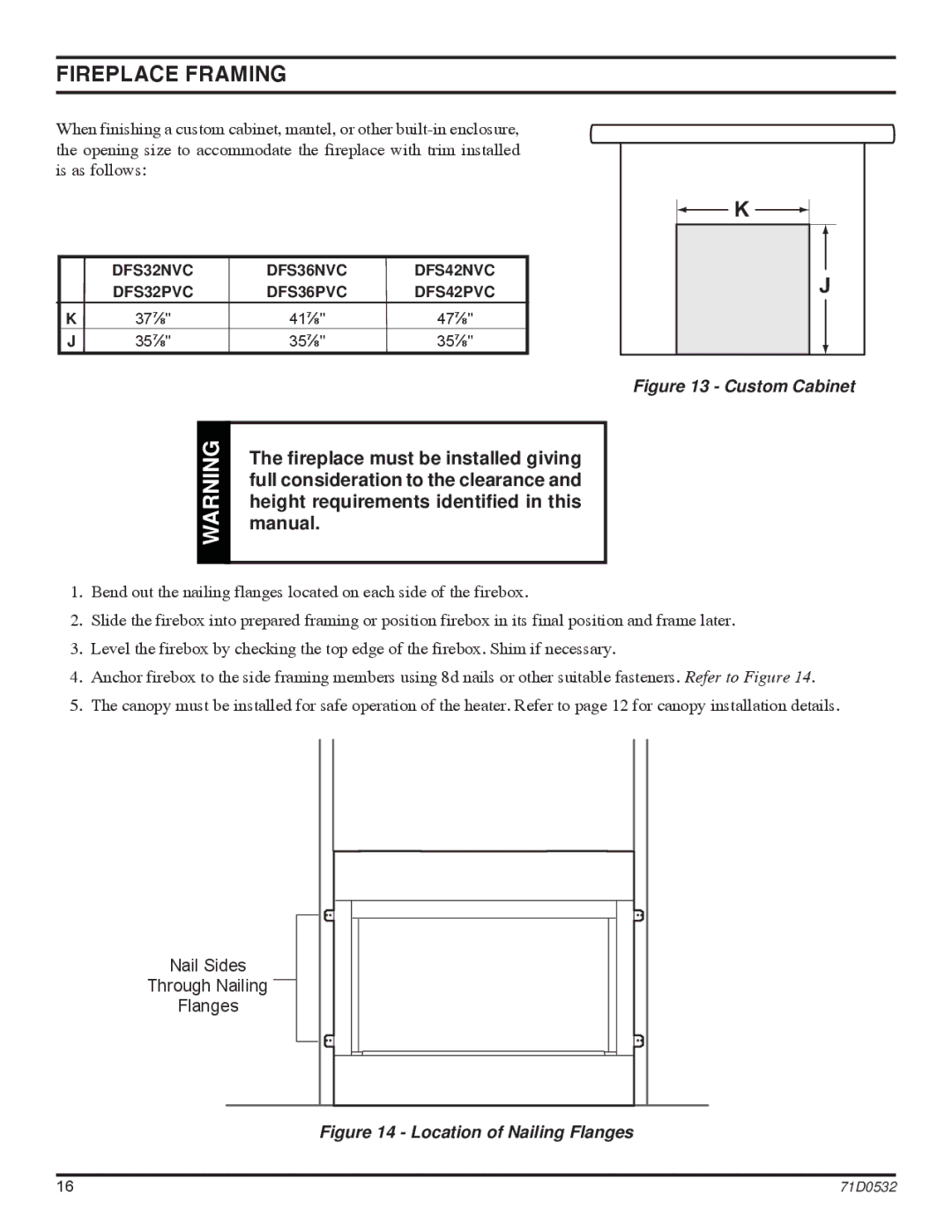 Monessen Hearth DFS42PVC, DFS36NVC, DFS42NVC, DFS32NVC, DFS32PVC, DFS36PVC manual ﬁreplace must be installed giving 