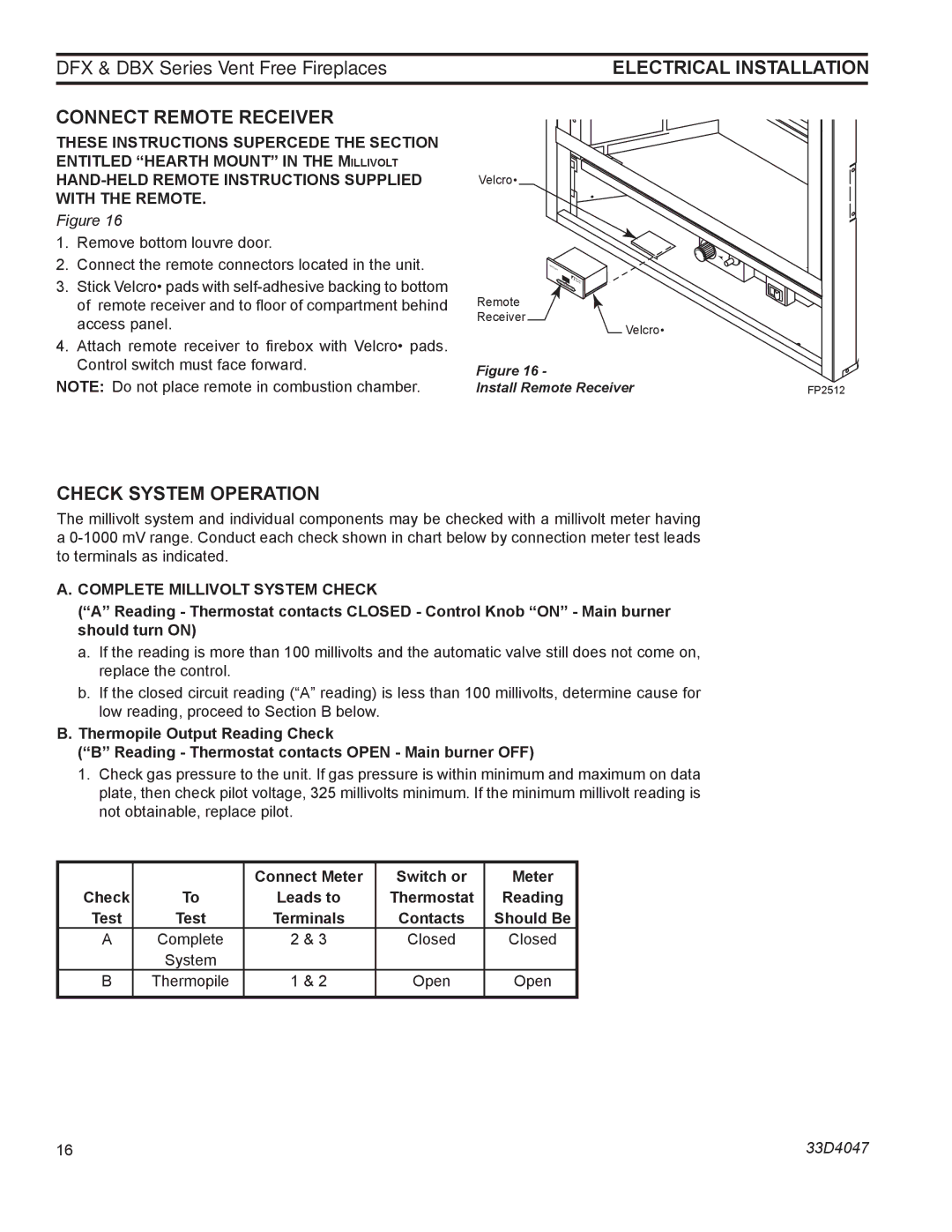 Monessen Hearth DFX24C operating instructions Connect Remote Receiver, Check System Operation 