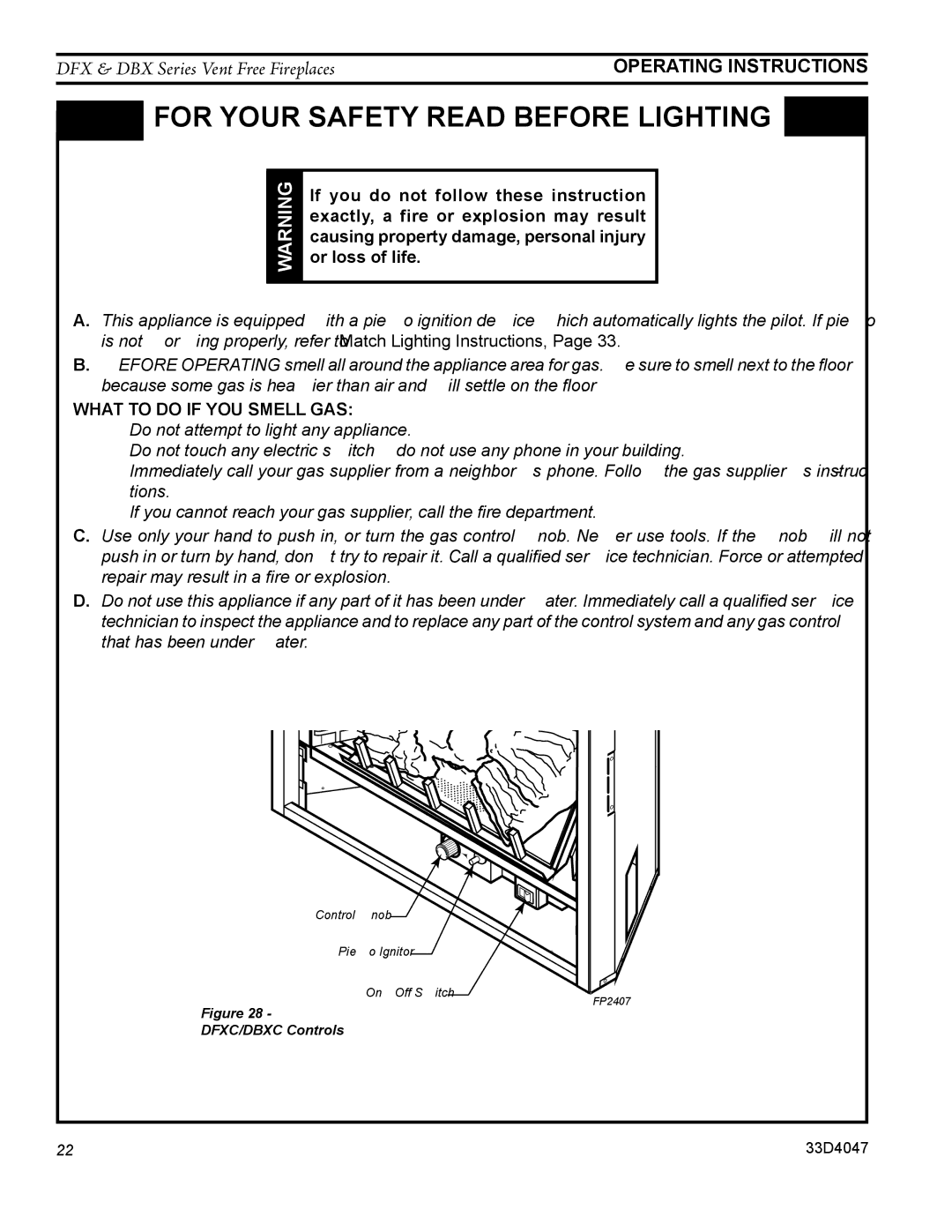 Monessen Hearth DFX24C operating instructions For your safety read before lightinG 