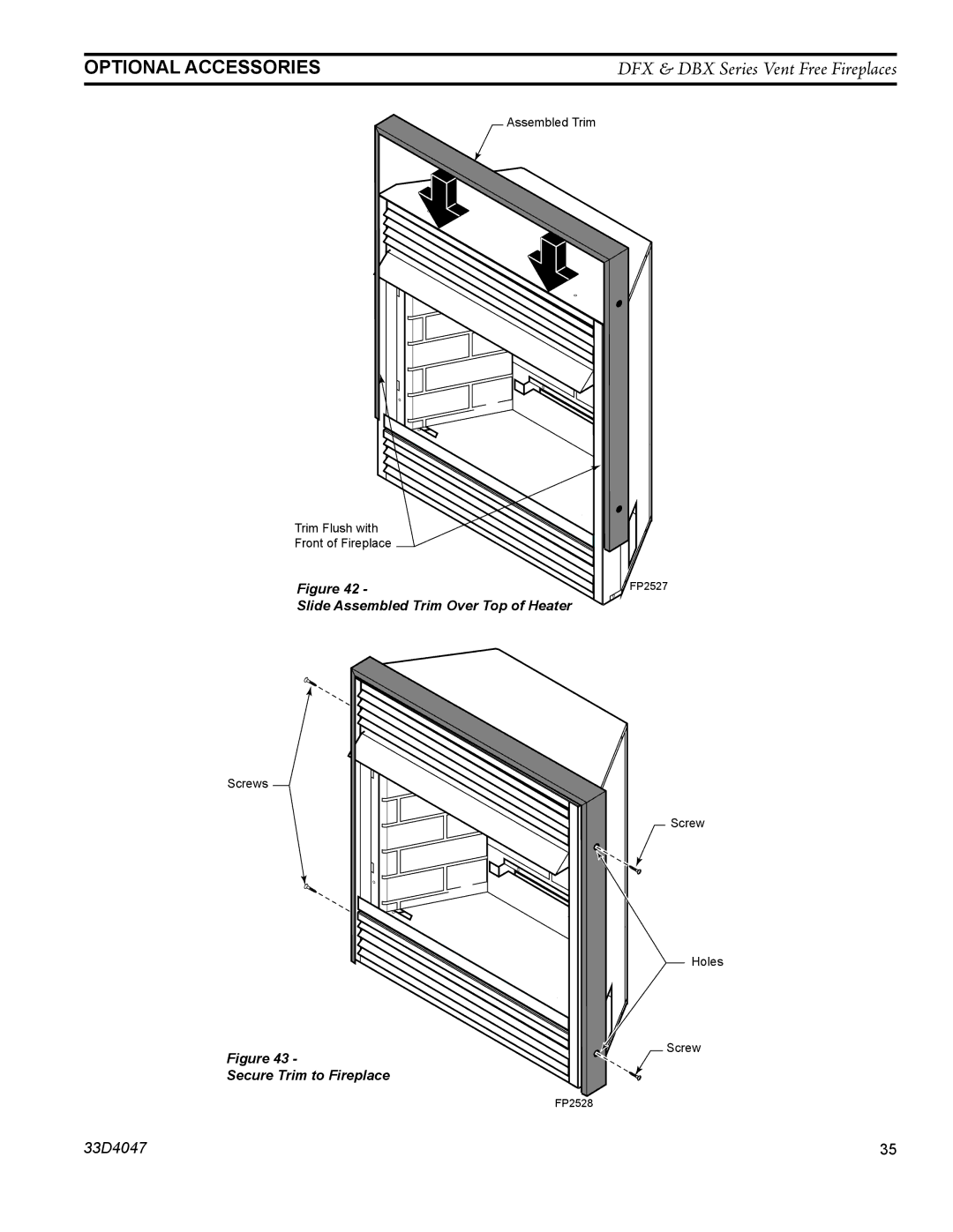 Monessen Hearth DFX24C operating instructions Slide Assembled Trim Over Top of Heater 