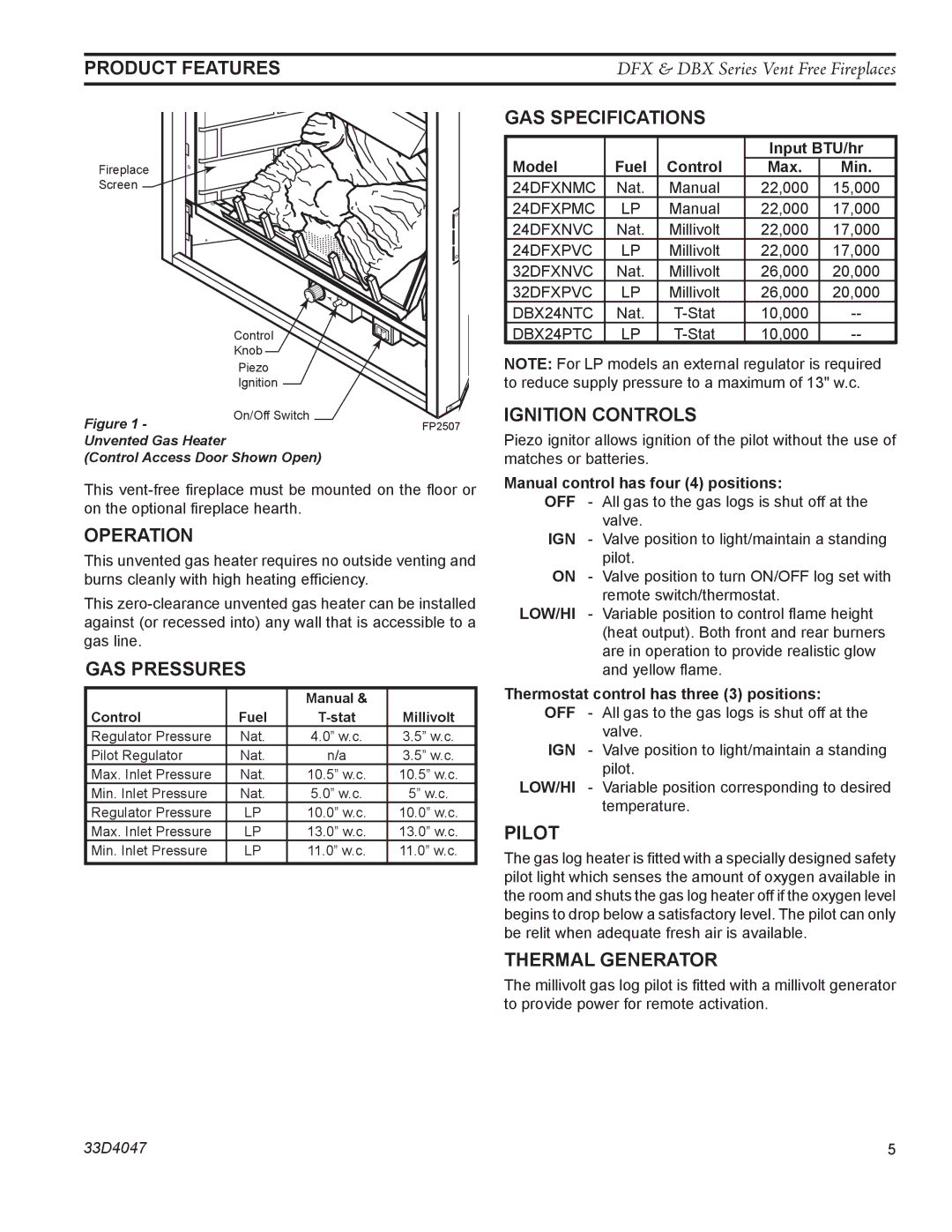 Monessen Hearth DFX24C operating instructions Product Features 