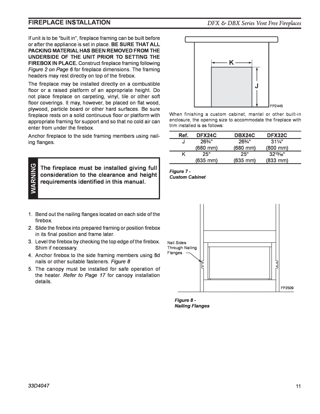 Monessen Hearth DFX24C operating instructions Fireplace Installation, The fireplace must be installed giving full, 33D4047 