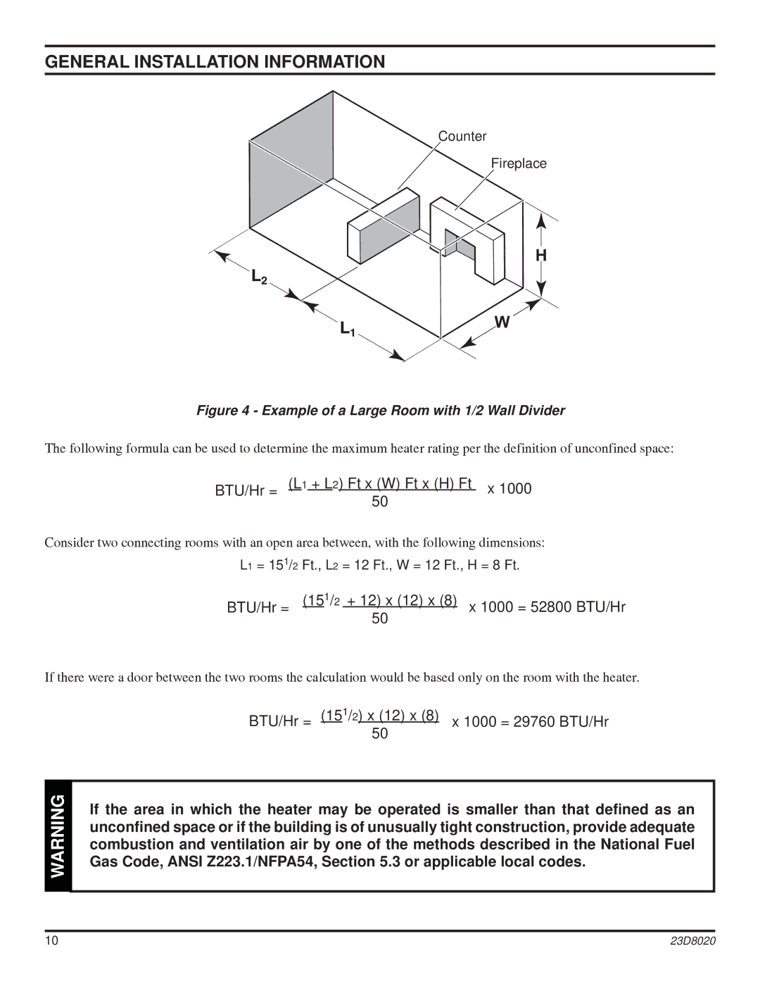 Monessen Hearth DIS33G manual BTU/Hr = 15 1/ 2 x 12 x 1000 = 29760 BTU/Hr 