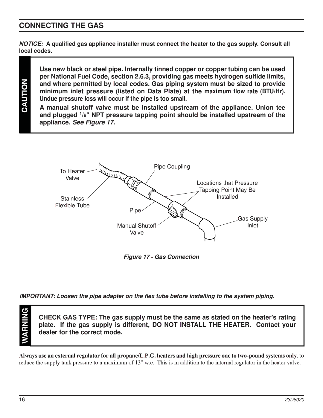 Monessen Hearth DIS33G manual Connecting the GAS 