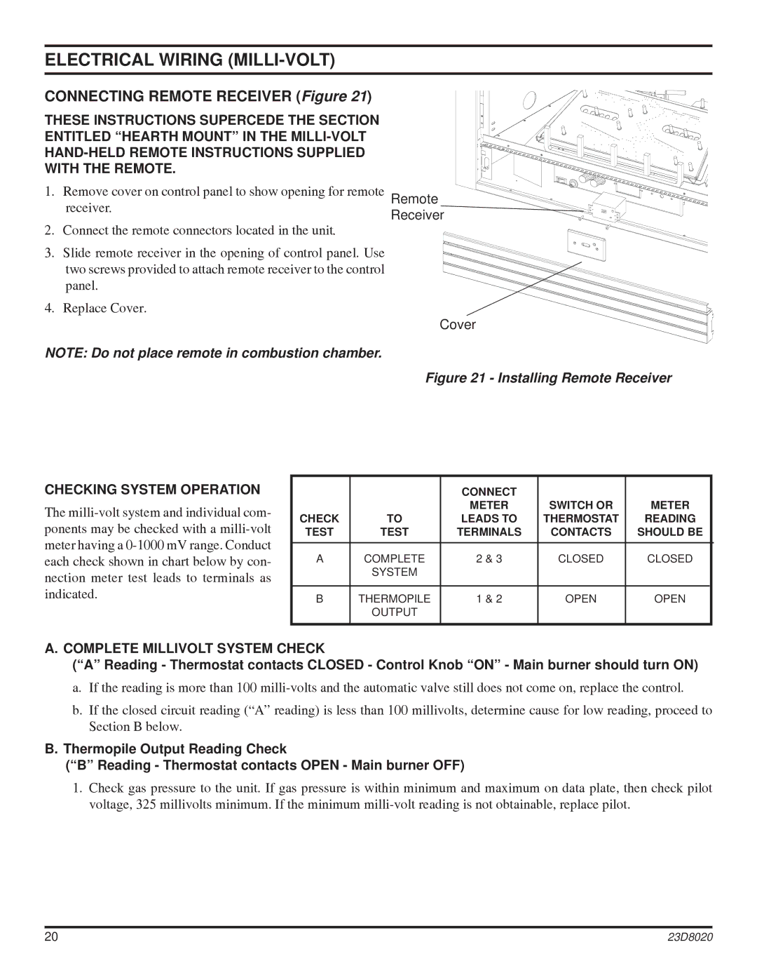 Monessen Hearth DIS33G manual Checking System Operation, Complete Millivolt System Check 