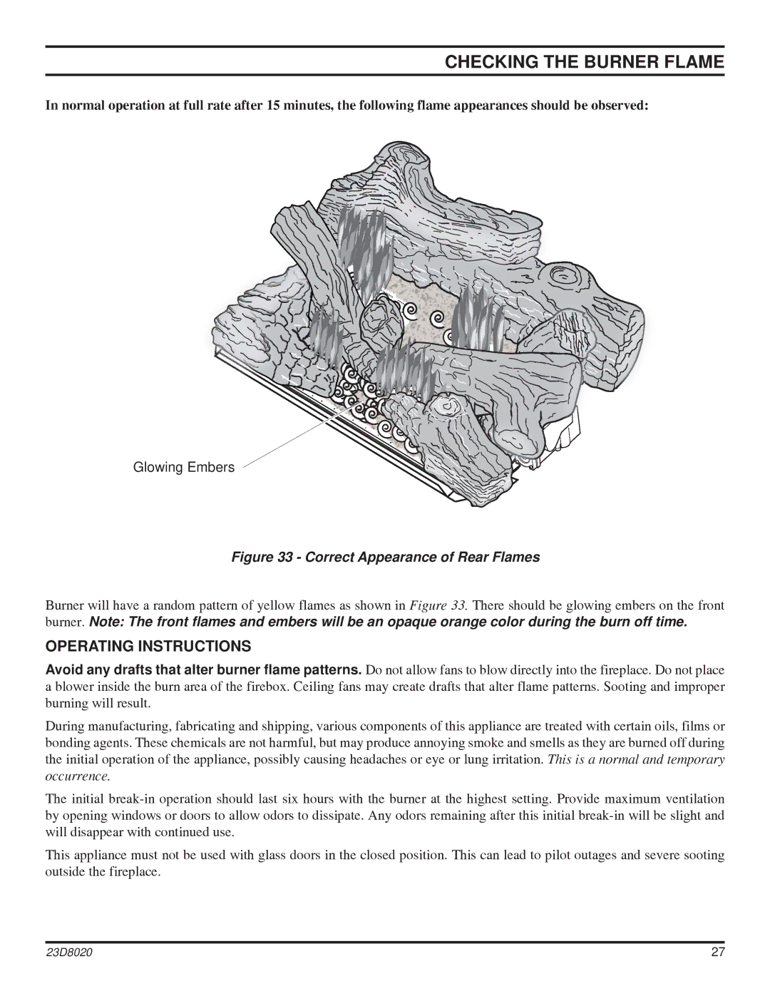 Monessen Hearth DIS33G manual Checking the Burner Flame, Operating Instructions 