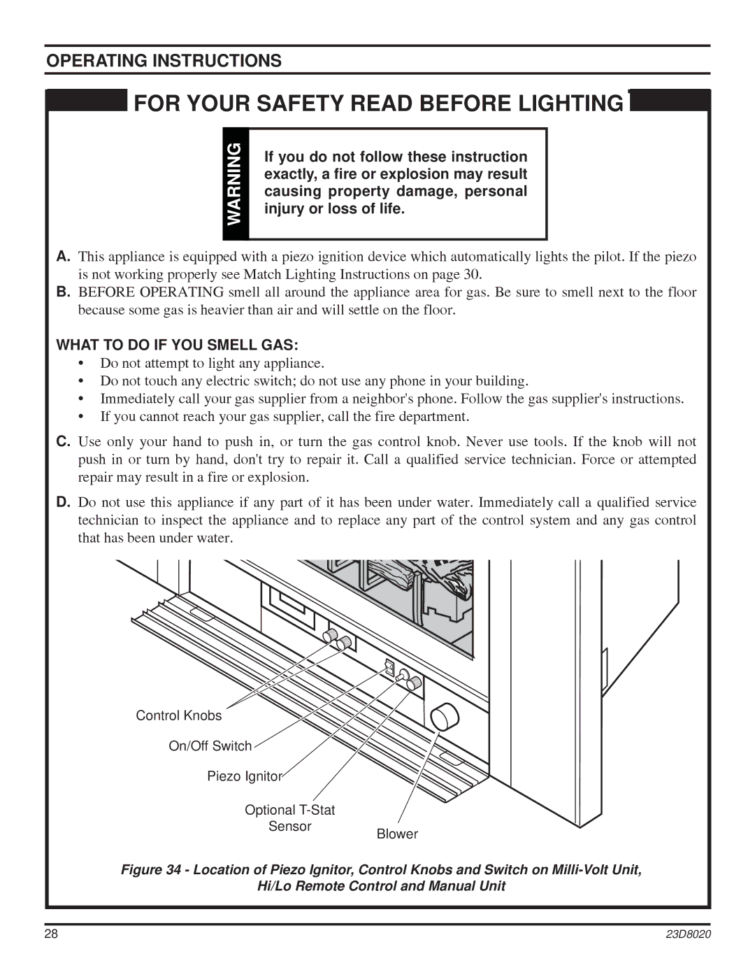 Monessen Hearth DIS33G manual For Your Safety Read Before Lighting, Operating Instructions 