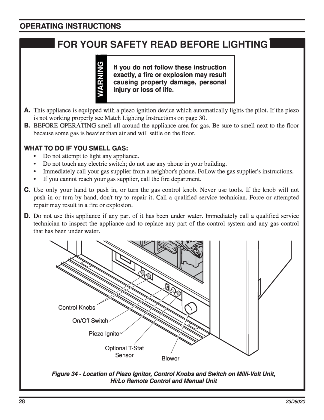 Monessen Hearth DIS33G manual For Your Safety Read Before Lighting, Operating Instructions, What To Do If You Smell Gas 