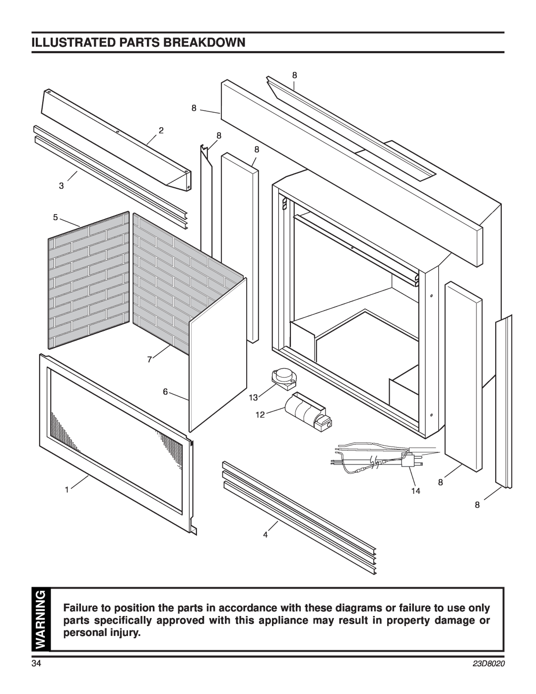 Monessen Hearth DIS33G manual Illustrated Parts Breakdown, 8 8 28 8 3, 23D8020 