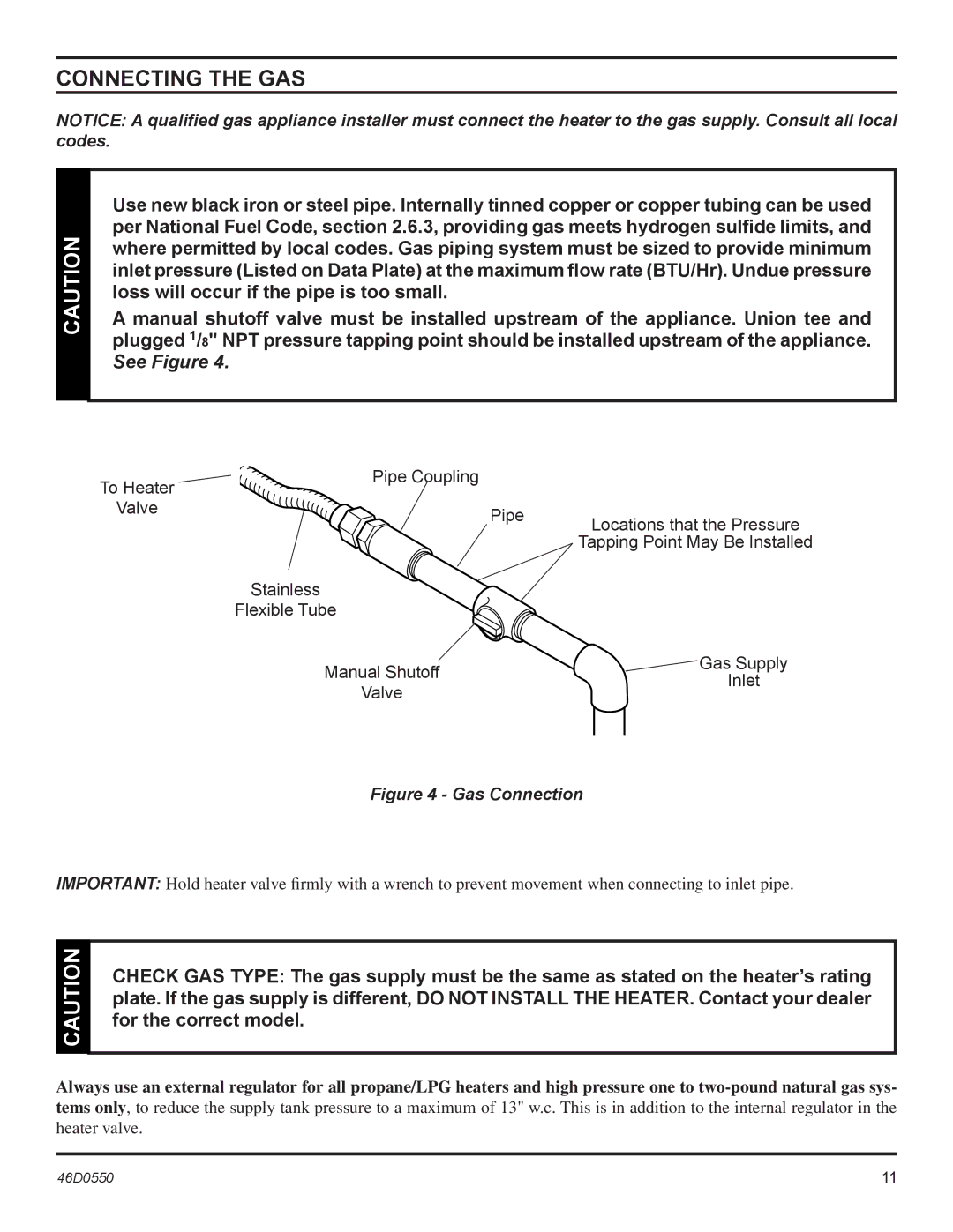 Monessen Hearth DSSPVMB, DSSNVMB Connecting the GAS, Flexible Tube Manual Shutoff Gas Supply Inlet Valve 