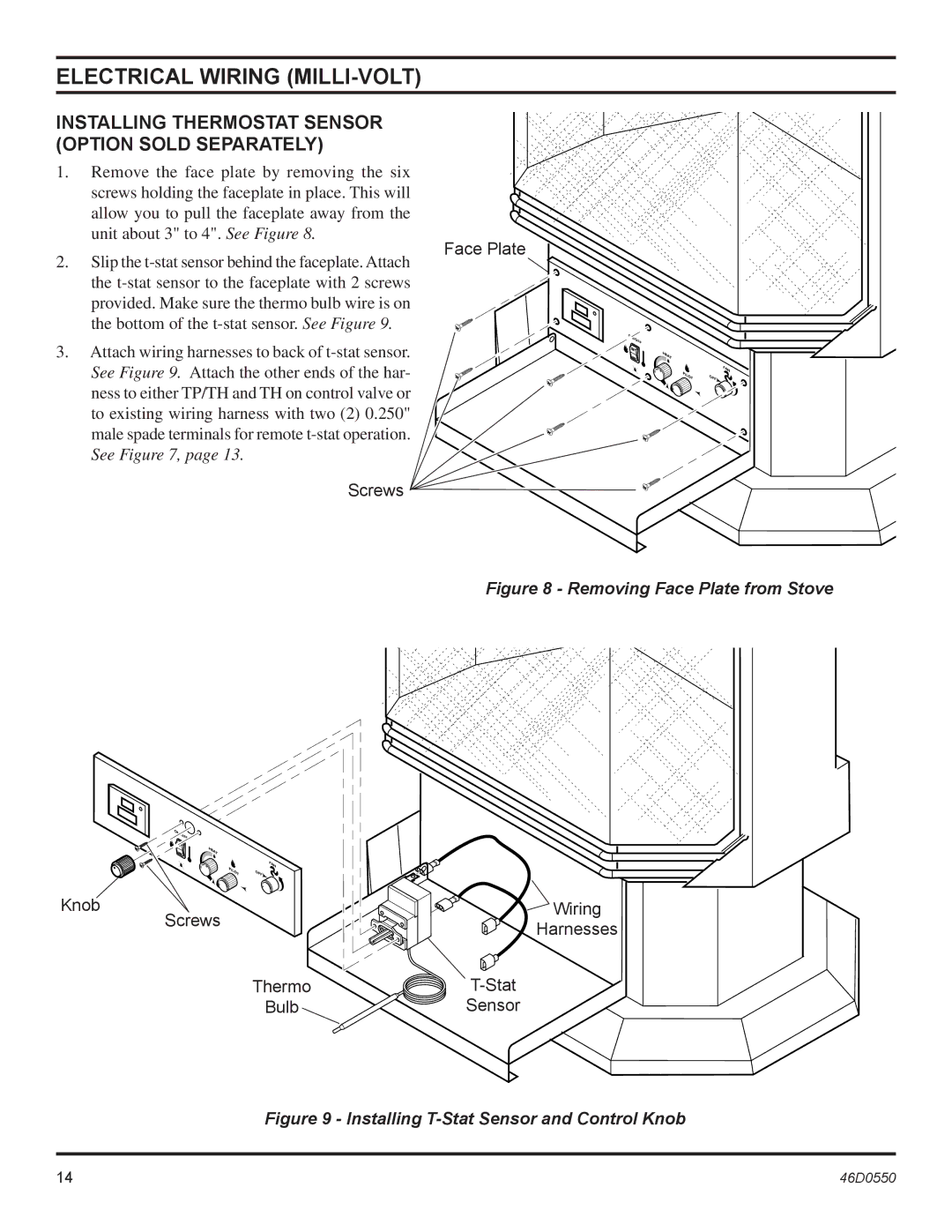 Monessen Hearth DSSNVMB, DSSPVMB Installing Thermostat Sensor Option Sold Separately, Face Plate, Screws 