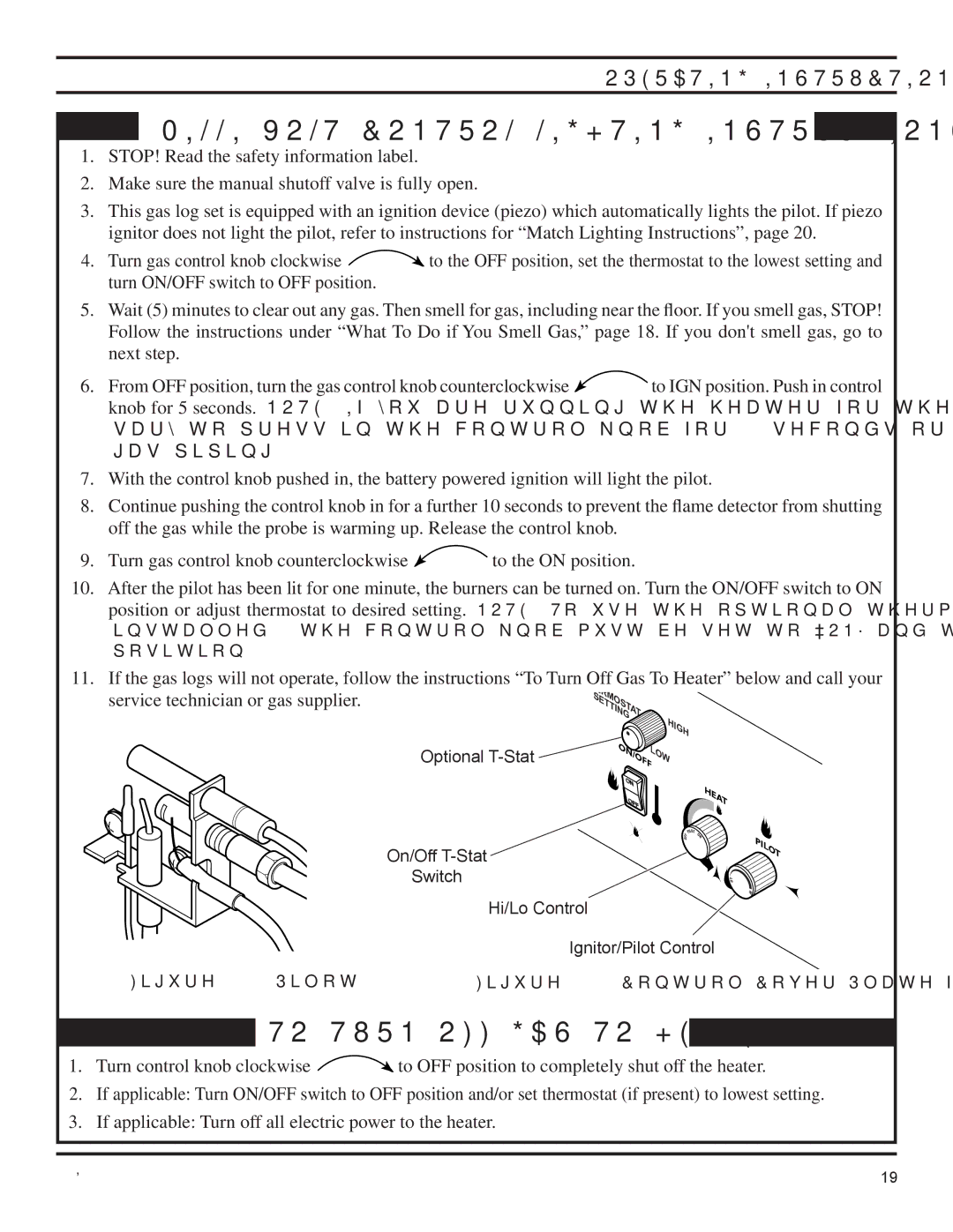 Monessen Hearth DSSPVMB, DSSNVMB operating instructions Optional T-Stat, Switch Hi/Lo Control Ignitor/Pilot Control 