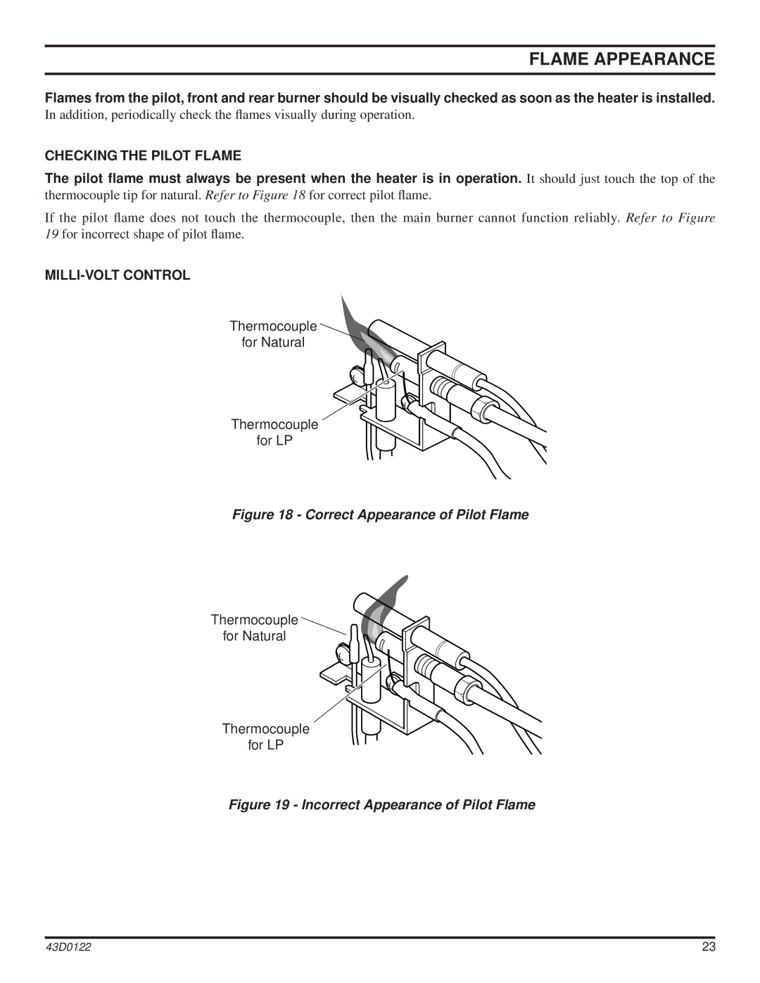 Monessen Hearth dst30 operating instructions Flame Appearance, Checking the Pilot Flame, MILLI-VOLT Control 