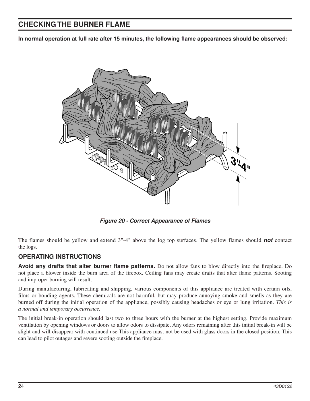 Monessen Hearth dst30 operating instructions Checking the Burner Flame, Operating Instructions 