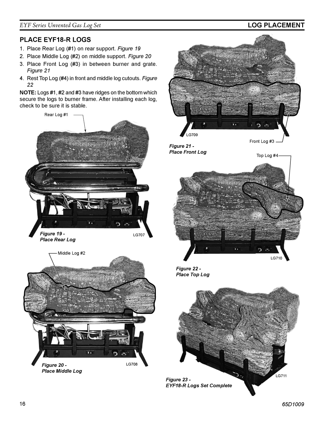 Monessen Hearth EYF24 manual Place EYF18-R Logs 