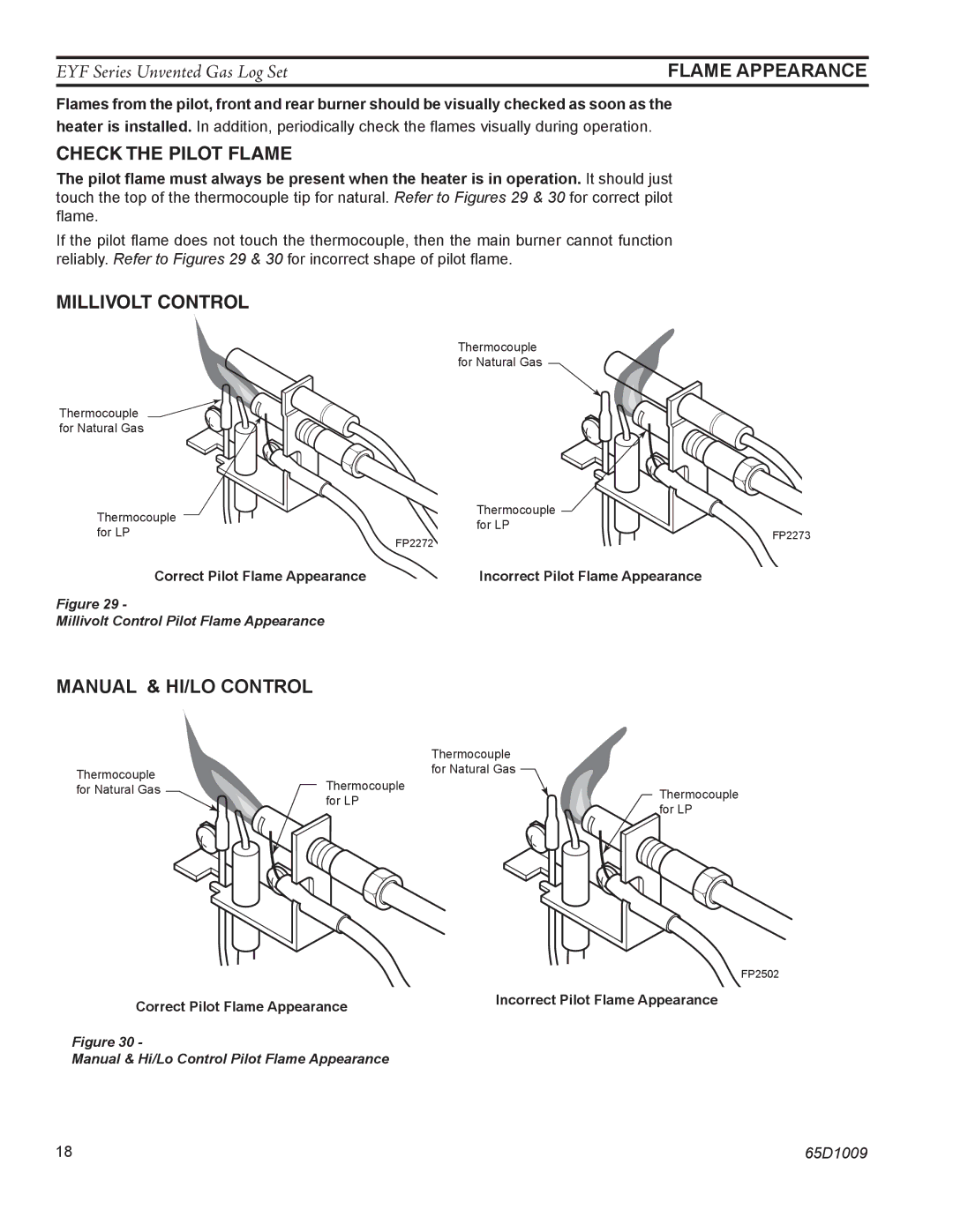 Monessen Hearth EYF24, EYF18 manual Flame Appearance, Manual & HI/LO Control 