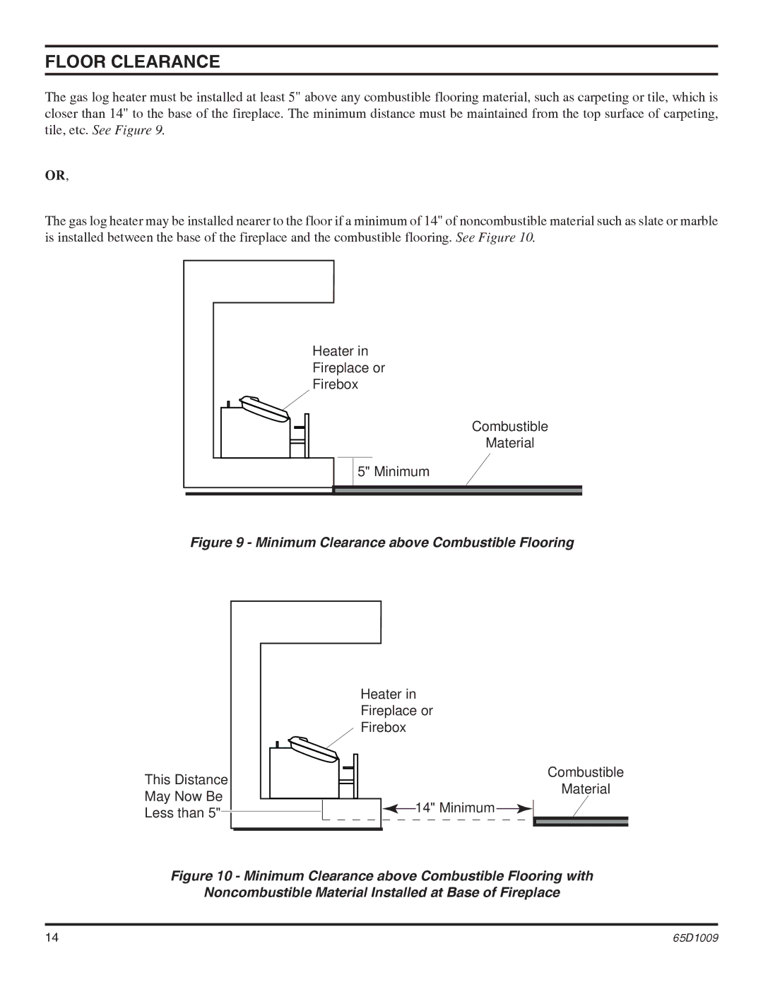 Monessen Hearth EYF24, EYF18 operating instructions Floor Clearance, Minimum Clearance above Combustible Flooring 