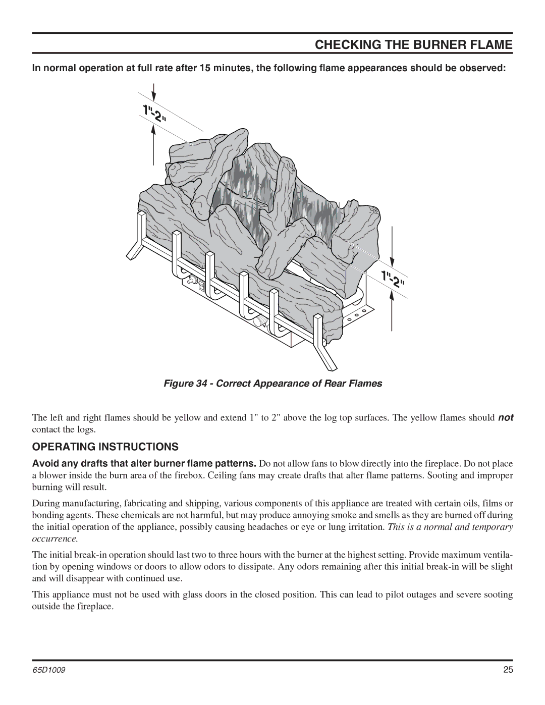 Monessen Hearth EYF18, EYF24 operating instructions Checking the Burner Flame, Operating Instructions 