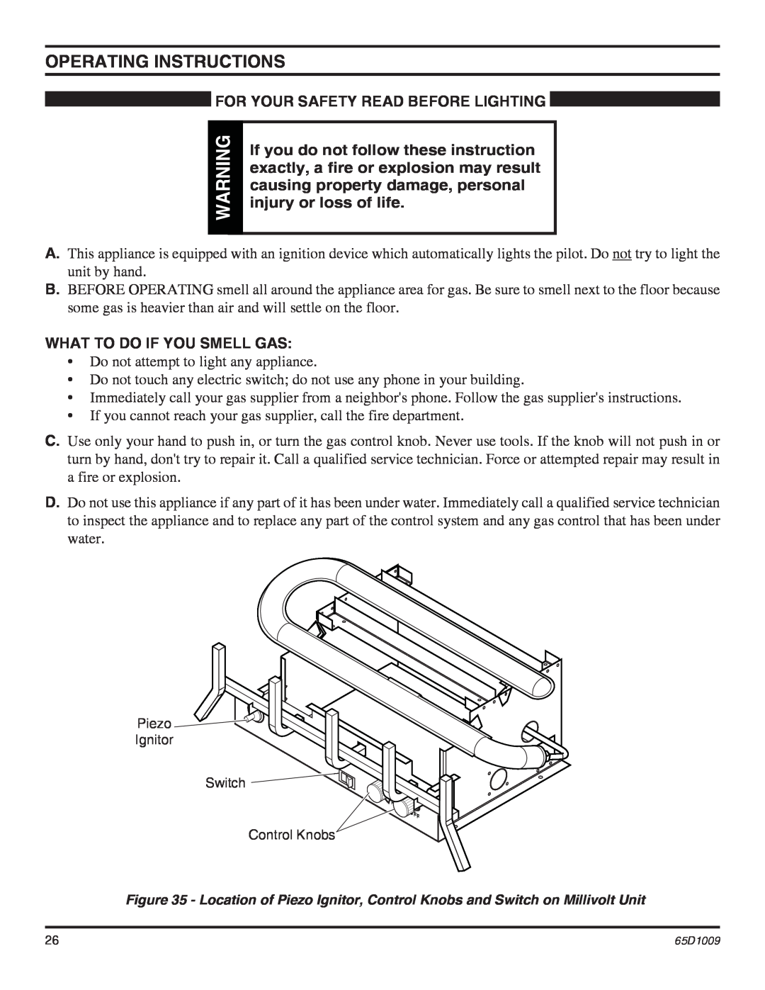 Monessen Hearth EYF24, EYF18 Operating Instructions, For Your Safety Read Before Lighting, What To Do If You Smell Gas 