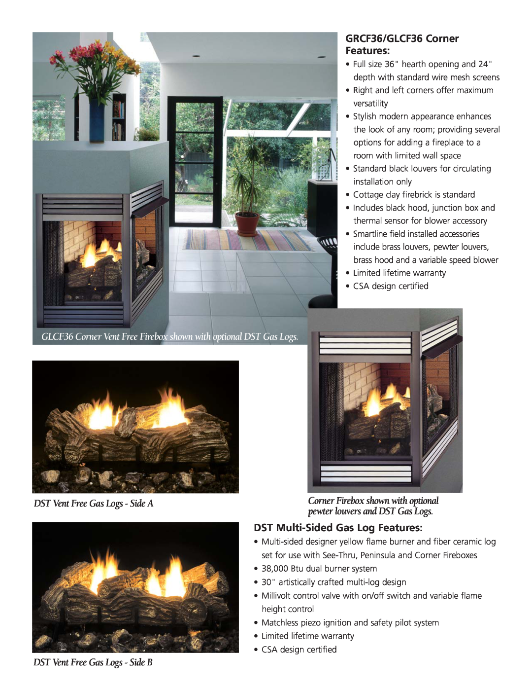 Monessen Hearth GPF36 GRCF36/GLCF36 Corner Features, DST Multi-SidedGas Log Features, DST Vent Free Gas Logs - Side A 